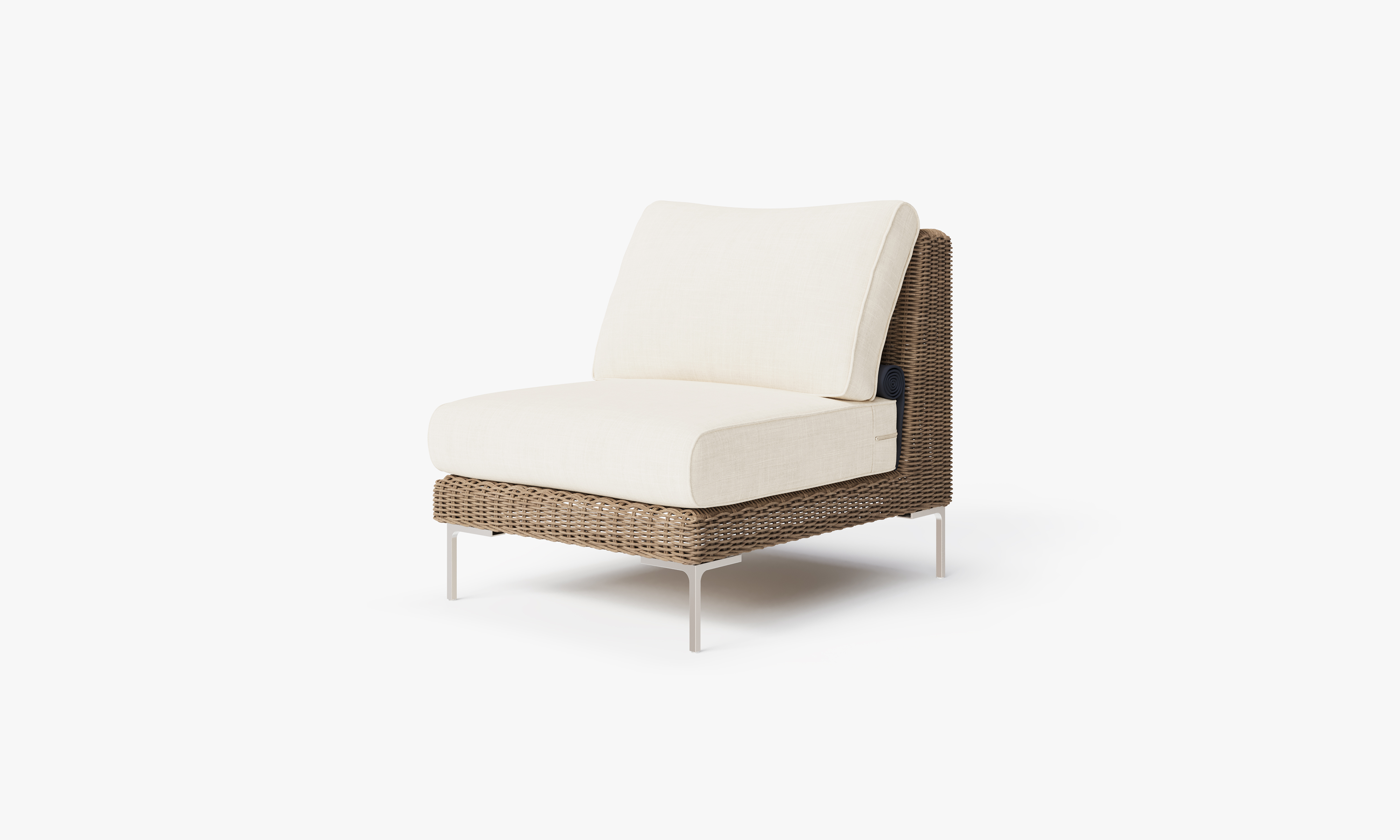 Brown Wicker Outdoor Armless Chair, front. Comfortable, durable, and weather resistant outdoor seating with memory foam. #color_palisades cream