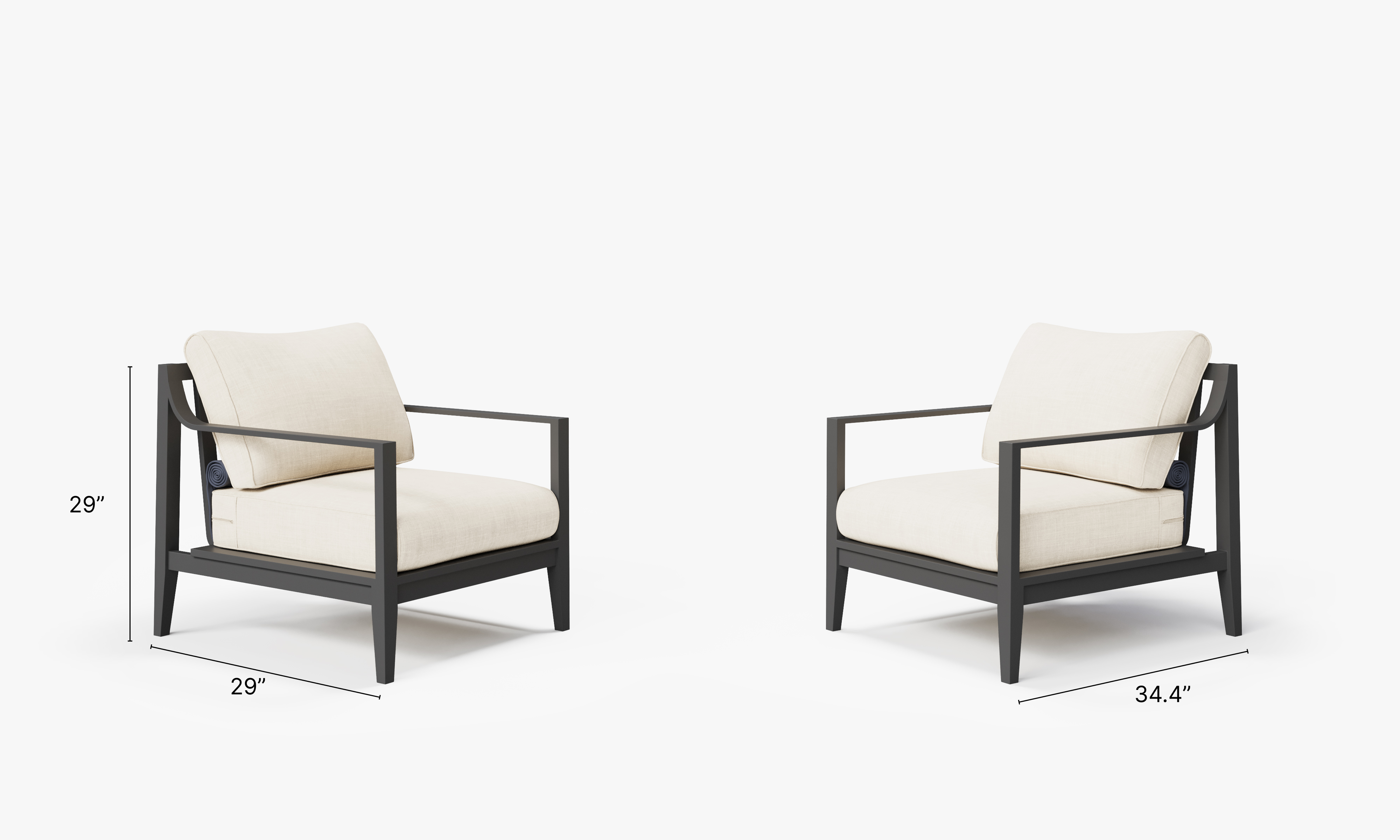 Charcoal Aluminum Outdoor Armchair Conversation Set dimensions in inches, also listed under Dimensions and Weights. #color_palisades cream