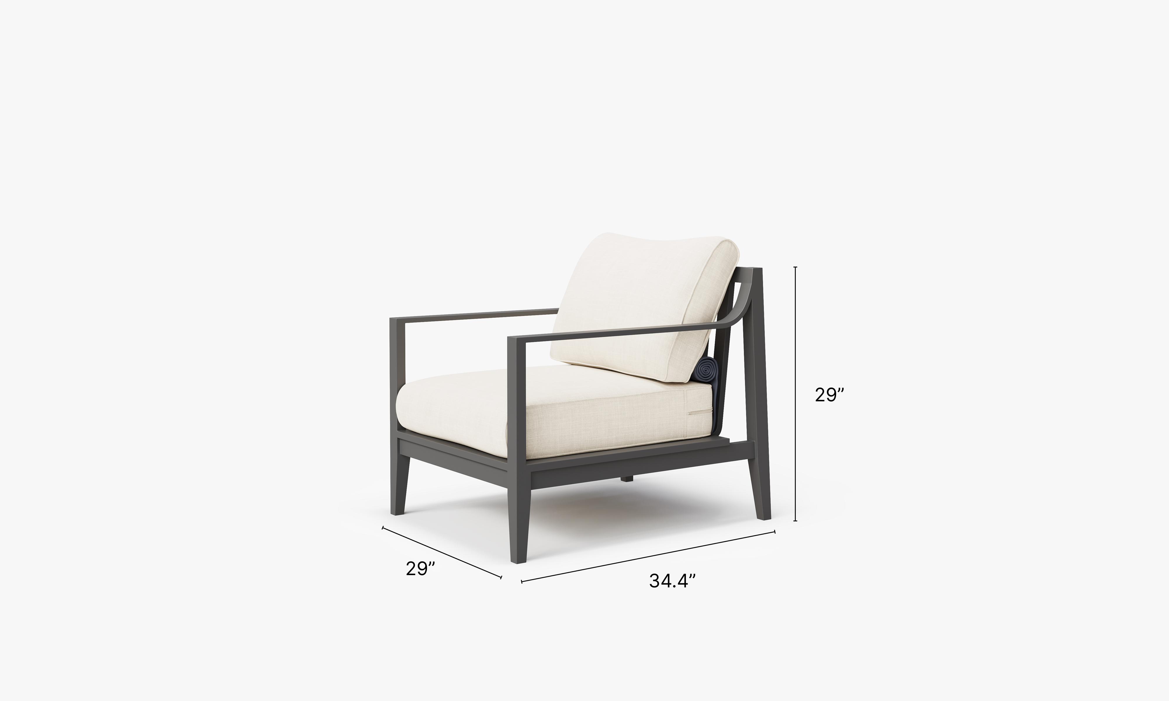 Charcoal Aluminum Outdoor Armchair dimensions in inches, also listed under Dimensions and Weights. #color_palisades cream