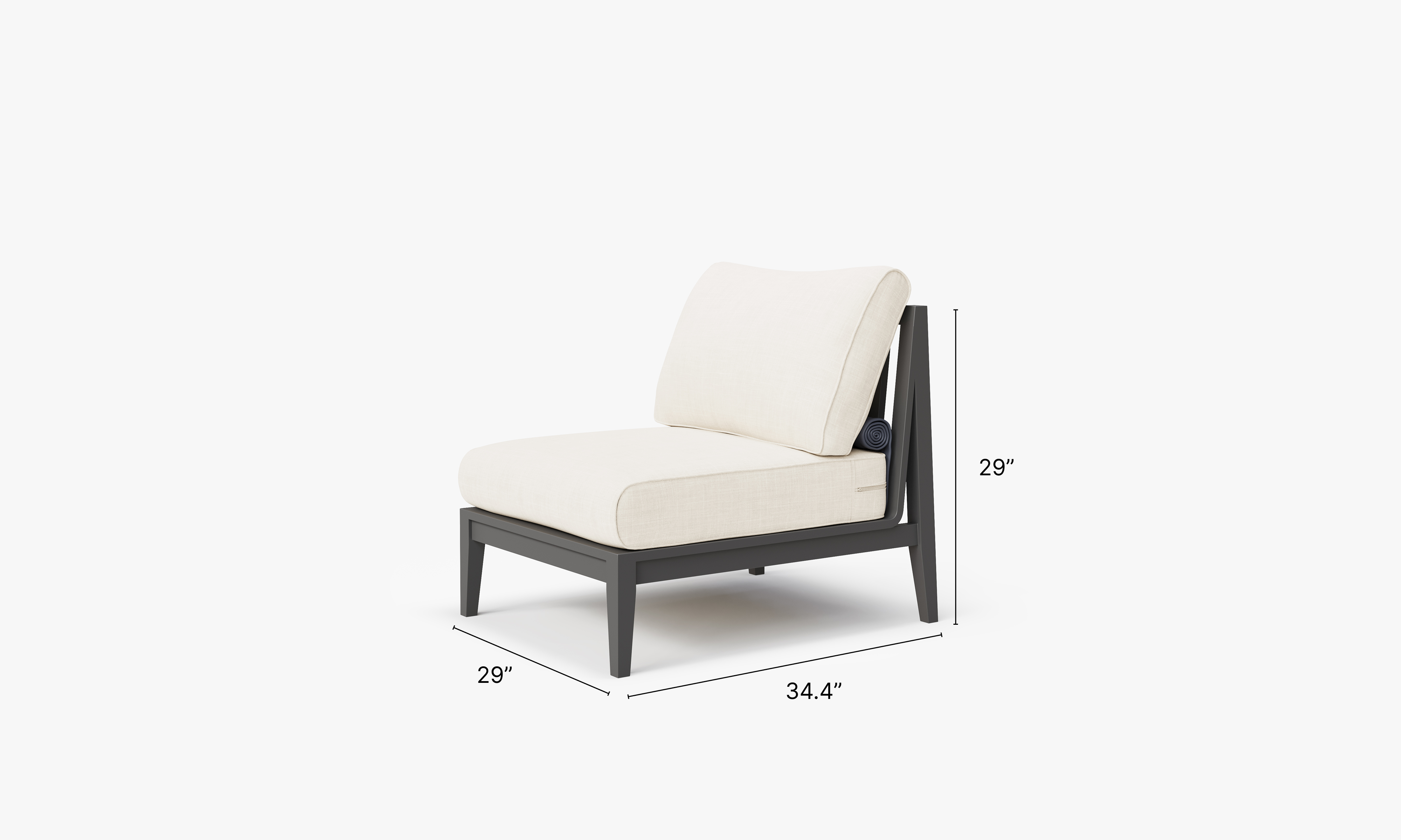 Charcoal Aluminum Outdoor Armless Chair dimensions in inches, also listed under Dimensions and Weights. #color_palisades cream