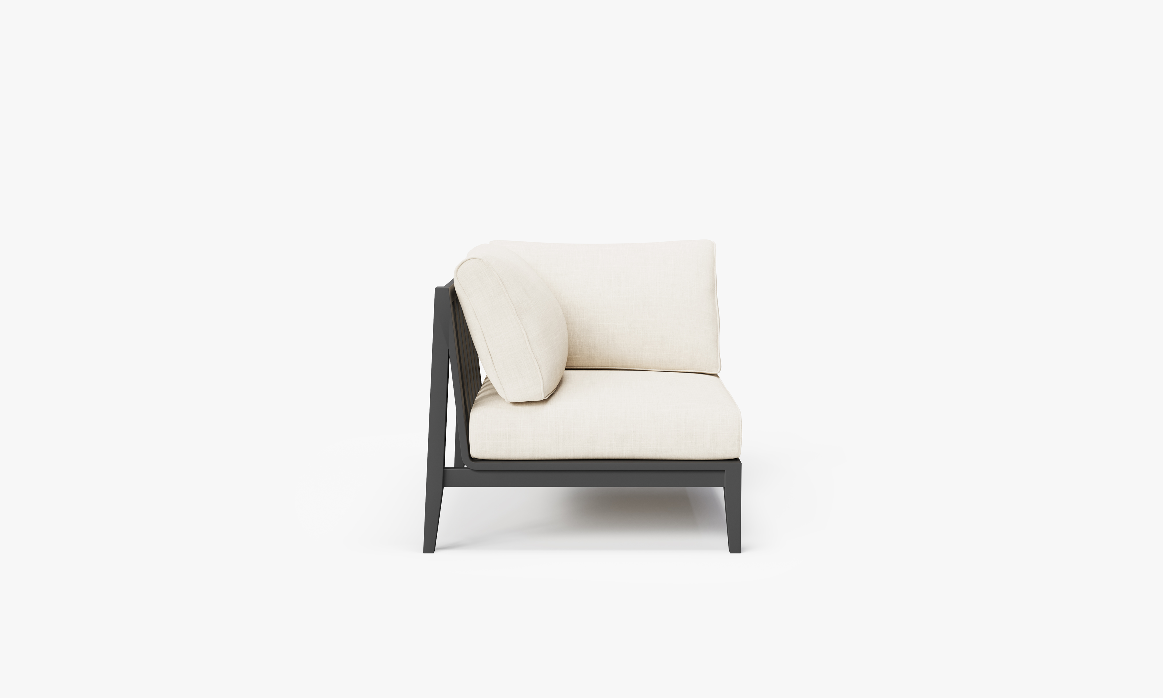 Charcoal Aluminum Outdoor Corner Chair - Right, front. Comfortable, durable, and weather resistant outdoor seating with memory foam. #color_palisades cream