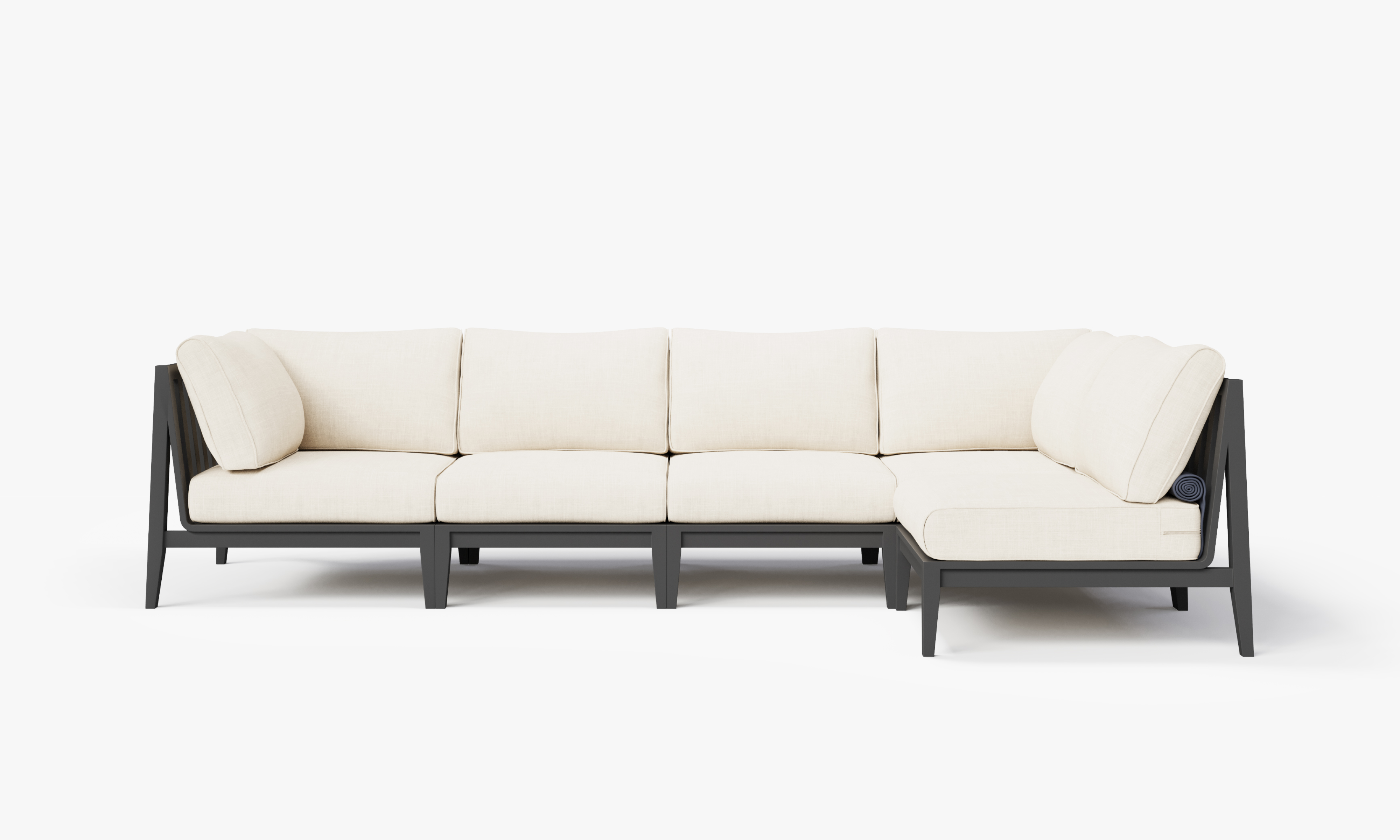 Charcoal Aluminum Outdoor L Sectional - 5 Seat, front. Comfortable, durable, and weather resistant outdoor seating with memory foam. #color_palisades cream