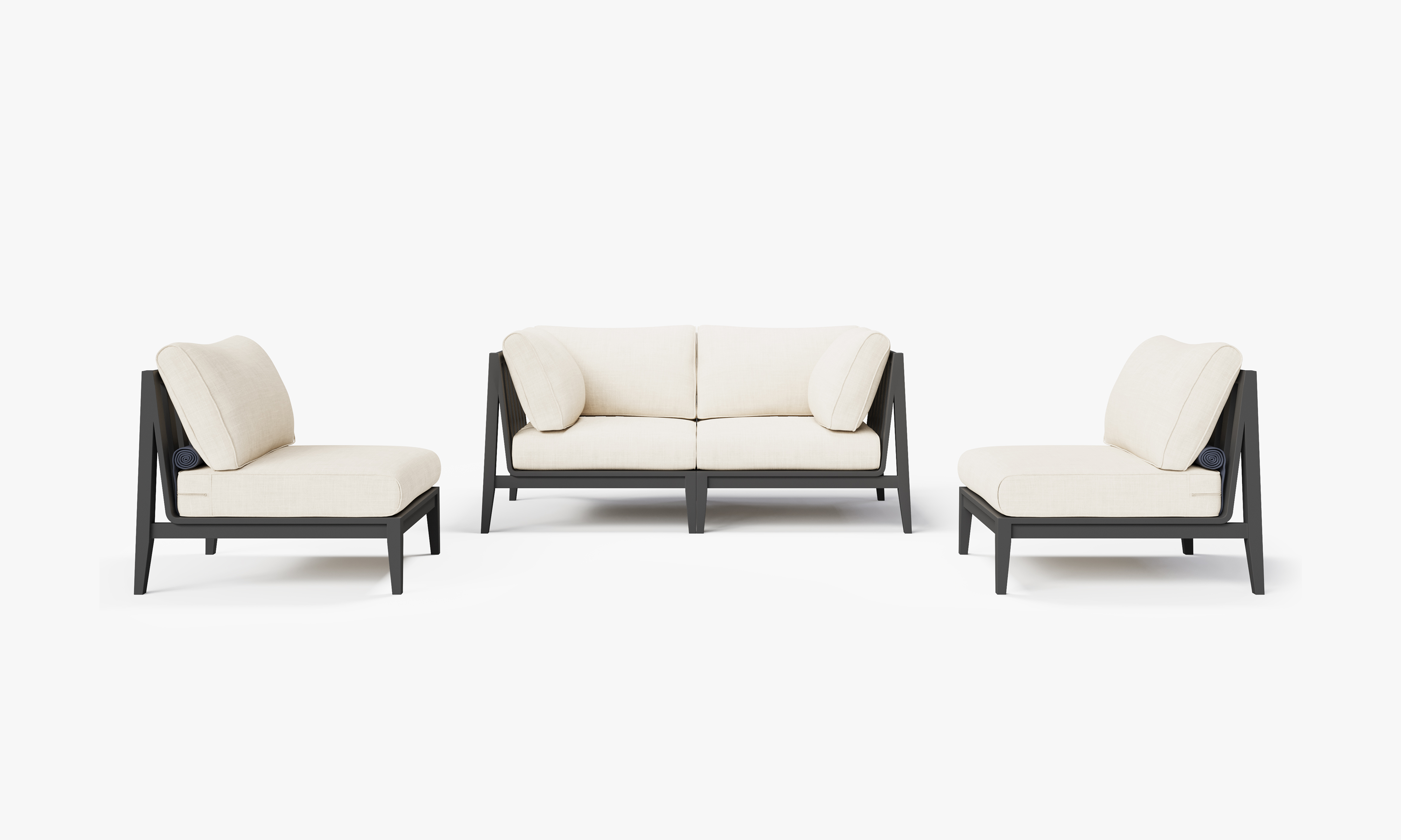 Charcoal Aluminum Outdoor Loveseat with Armless Chairs - 4 Seat, front. Comfortable, durable, and weather resistant outdoor seating with memory foam. #color_palisades cream