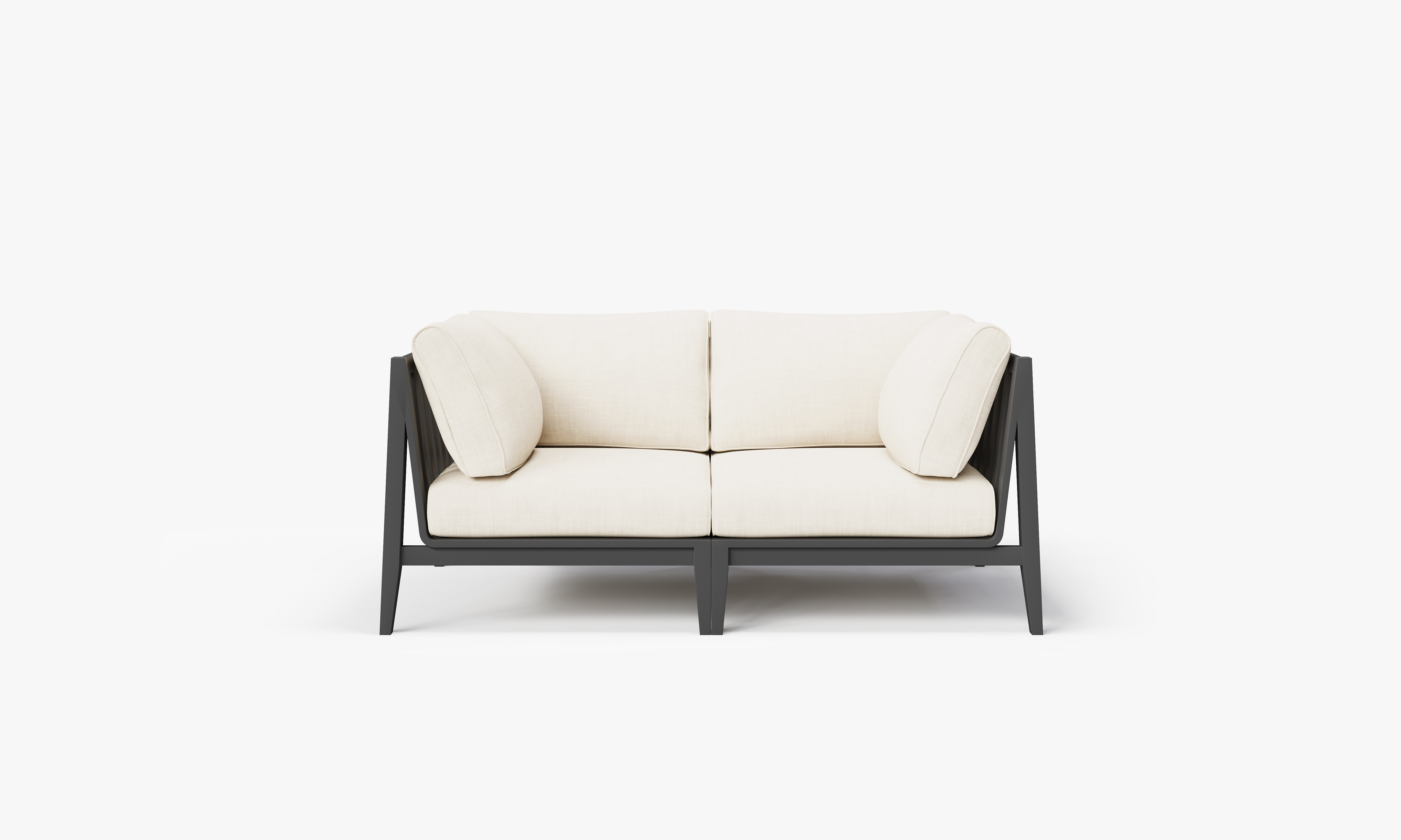 Charcoal Aluminum Outdoor Loveseat, front. Comfortable, durable, and weather resistant outdoor seating with memory foam. #color_palisades cream