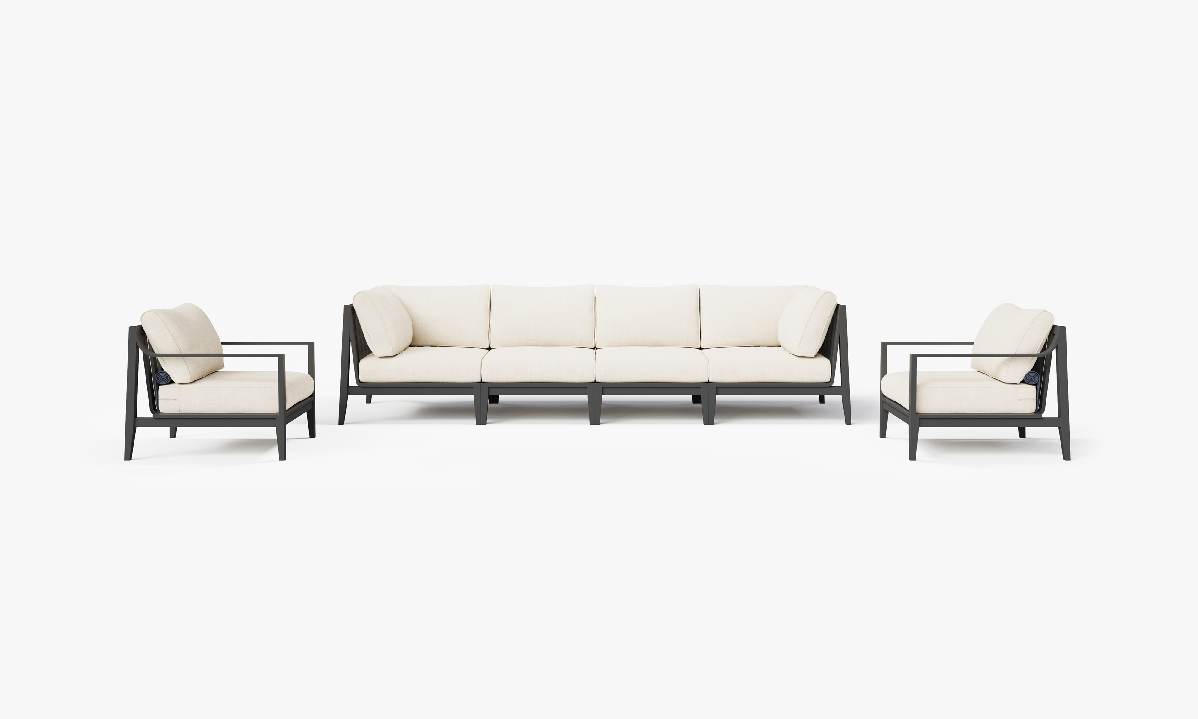 Charcoal Aluminum Outdoor Sofa with Armchairs - 6 Seat, front. Comfortable, durable, and weather resistant outdoor seating with memory foam. #color_palisades cream