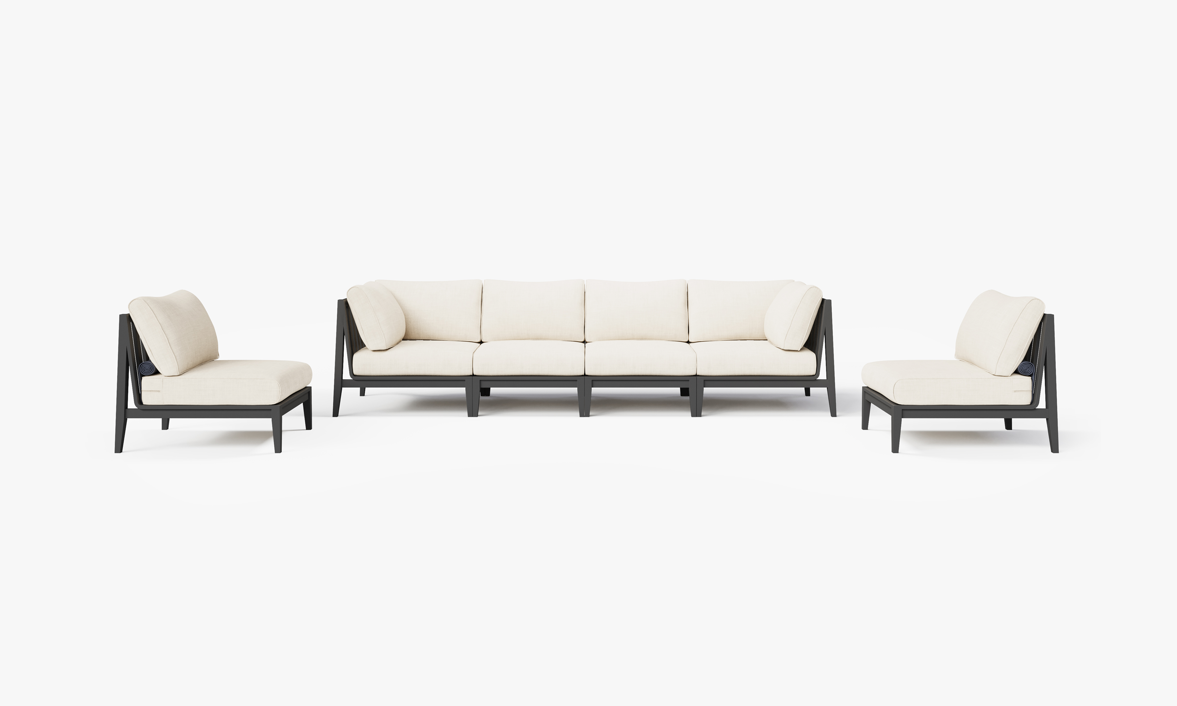 Charcoal Aluminum Outdoor Sofa with Armless Chairs - 6 Seat, front. Comfortable, durable, and weather resistant outdoor seating with memory foam. #color_palisades cream
