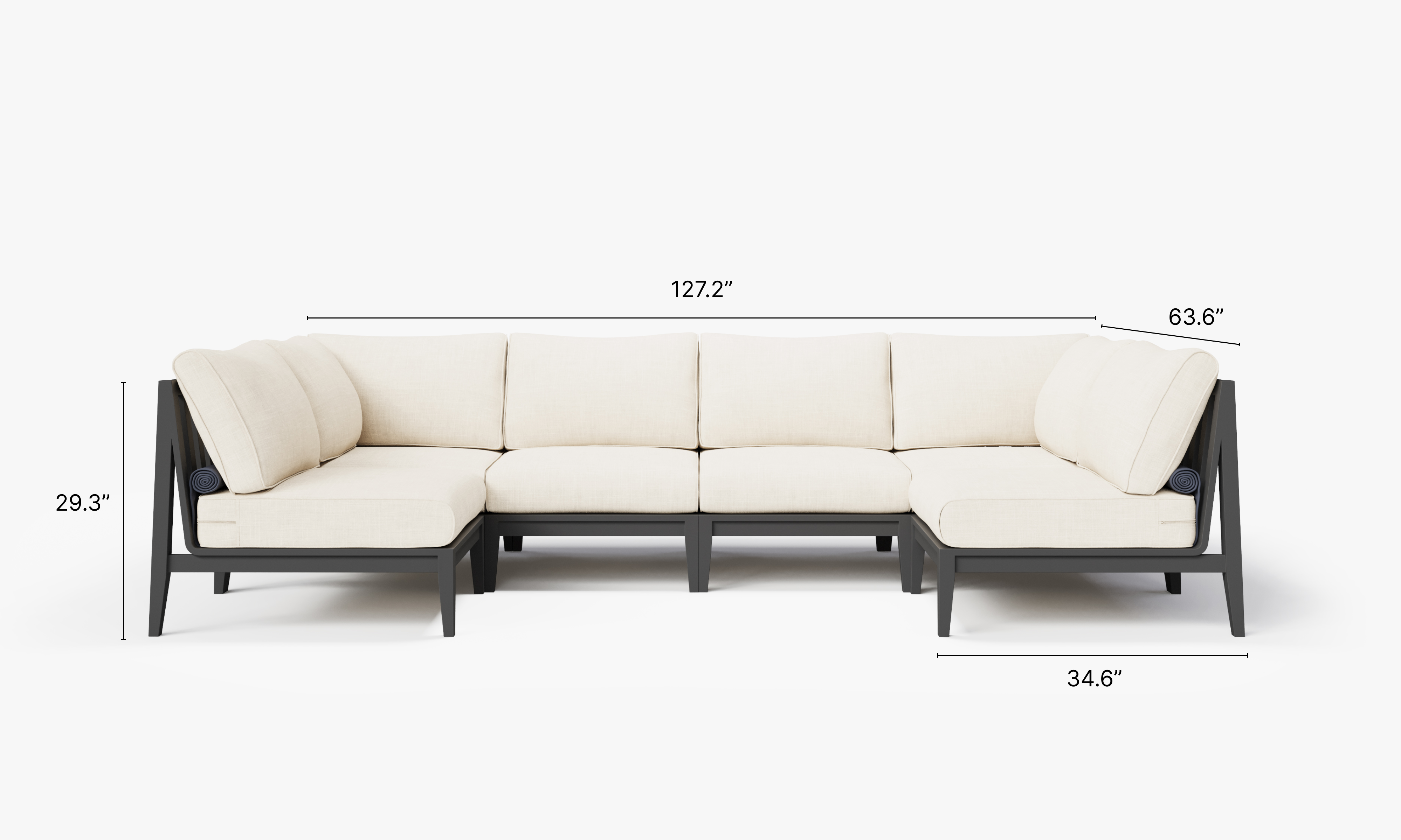 Charcoal Aluminum Outdoor U Sectional - 6 Seat dimensions in inches, also listed under Dimensions and Weights. #color_palisades cream