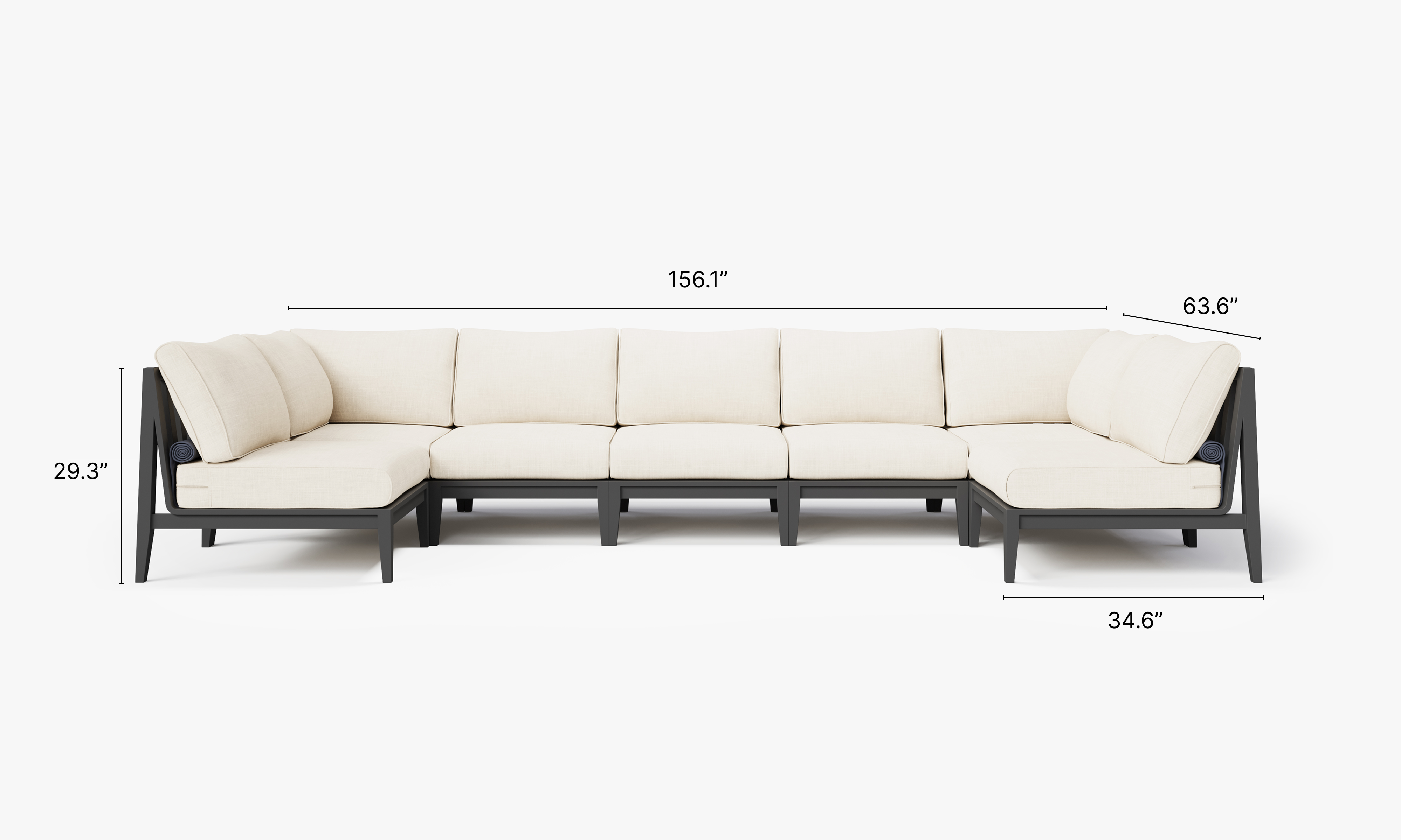 Charcoal Aluminum Outdoor U Sectional - 7 Seat dimensions in inches, also listed under Dimensions and Weights. #color_palisades cream