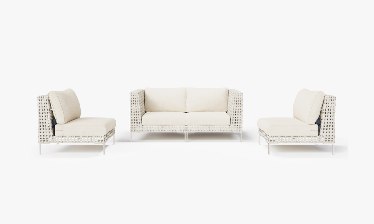 Open Weave Wicker Outdoor Loveseat with Armless Chairs - 4 Seat in Palisades Cream #color_palisades cream
