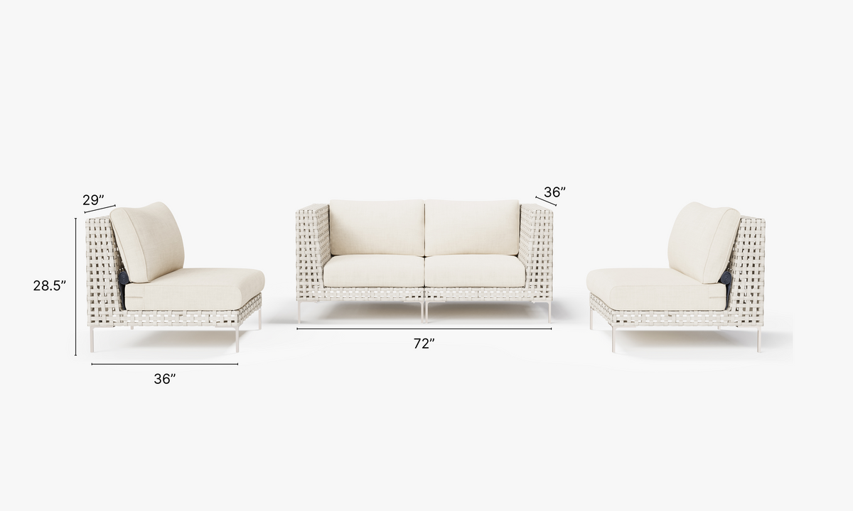 Open Weave Wicker Outdoor Loveseat with Armless Chairs - 4 Seat in Palisades Cream #color_palisades cream