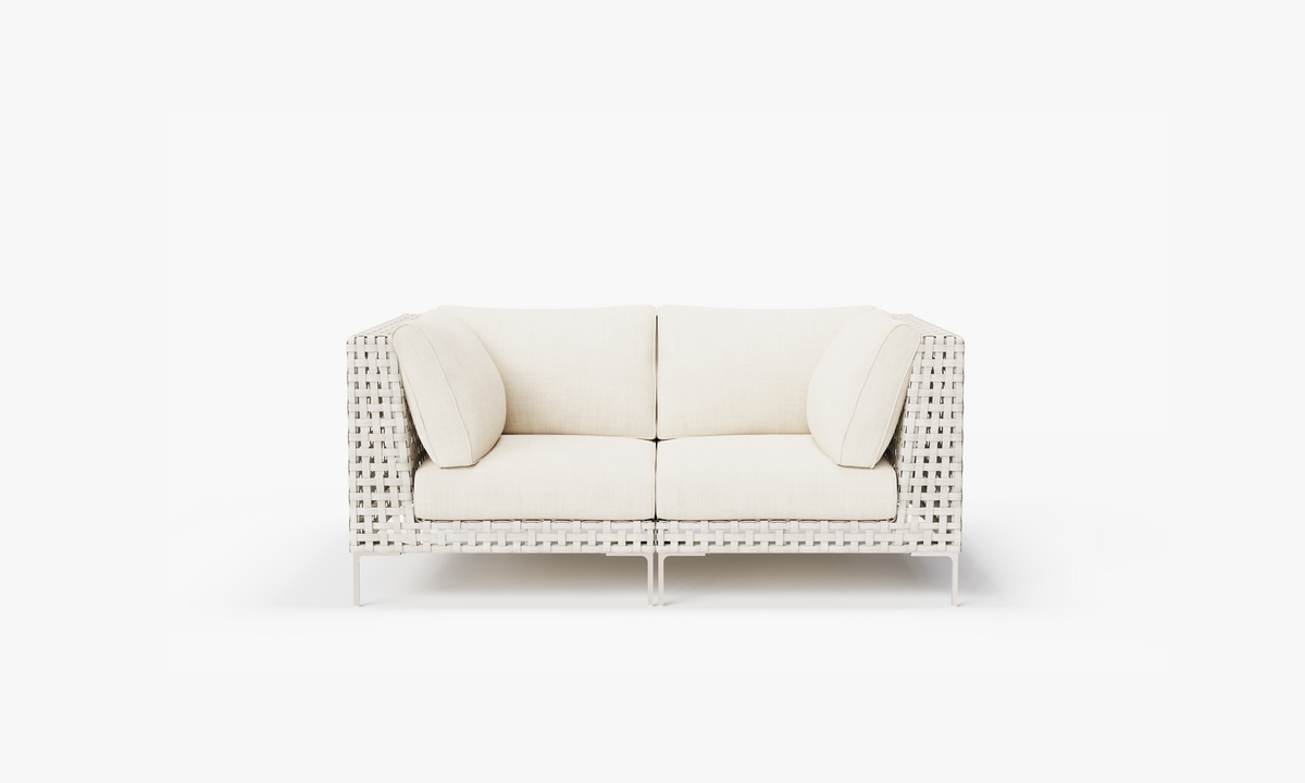 Open Weave Wicker Outdoor Loveseat in Palisades Cream #color_palisades cream