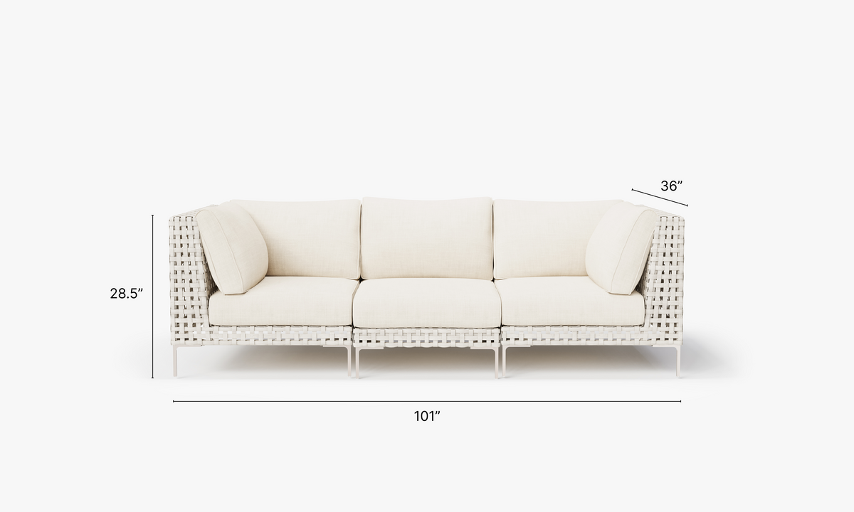 Open Weave Wicker Outdoor Sofa - 3 Seat in Palisades Cream #color_palisades cream