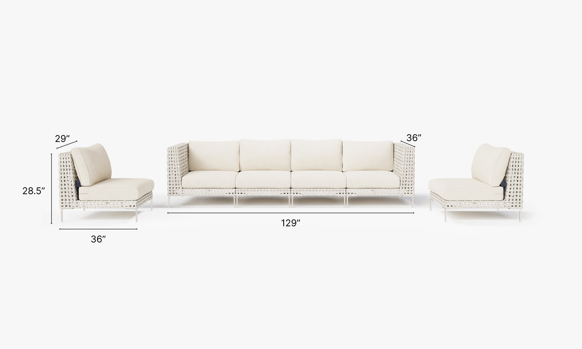 Open Weave Sofa with Armless Chairs - 6 Seat in Palisades Cream #color_palisades cream