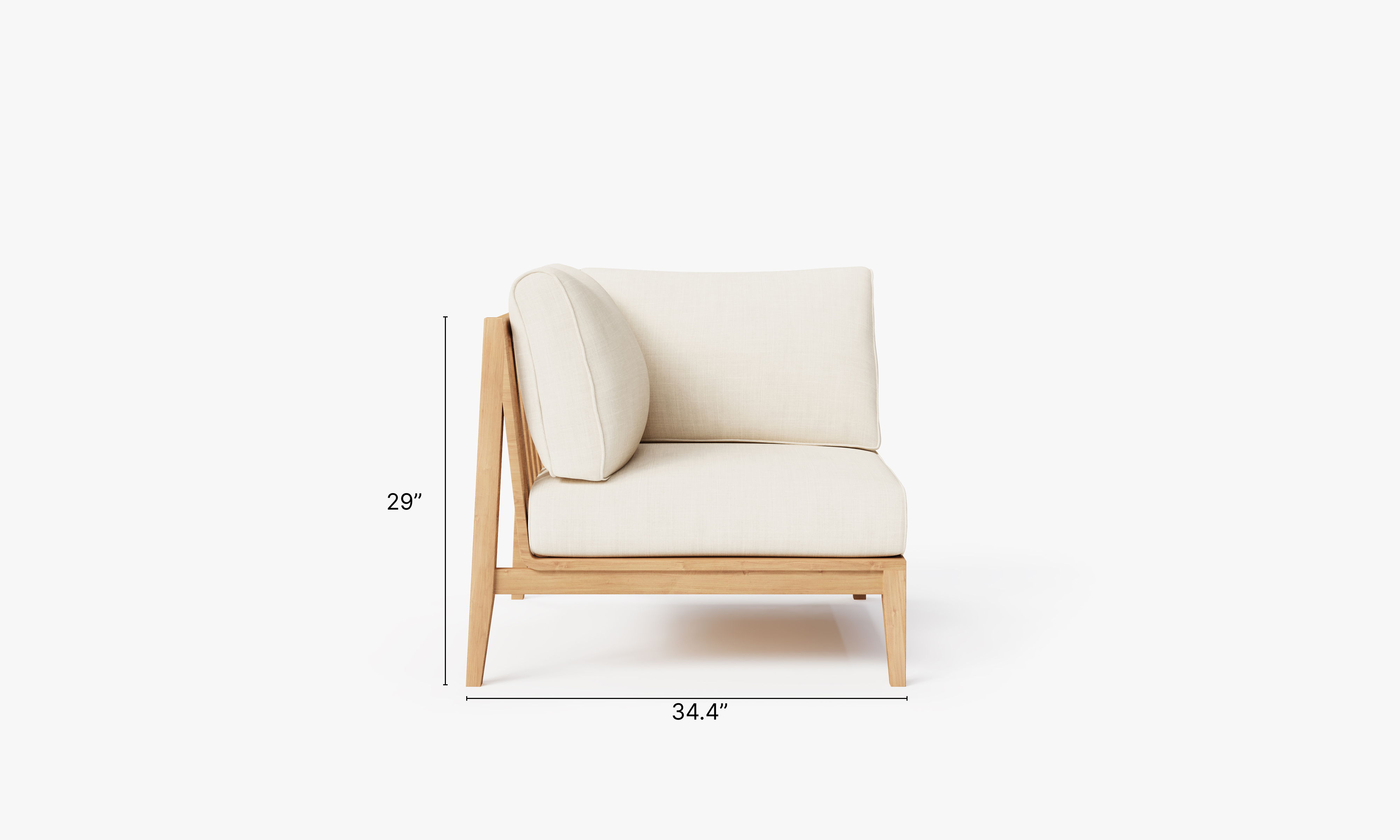 Teak outdoor corner sofa with cream cushions, featuring a right-side chair and clean, modern design.-teak outdoor sofa-outer #color_palisades cream