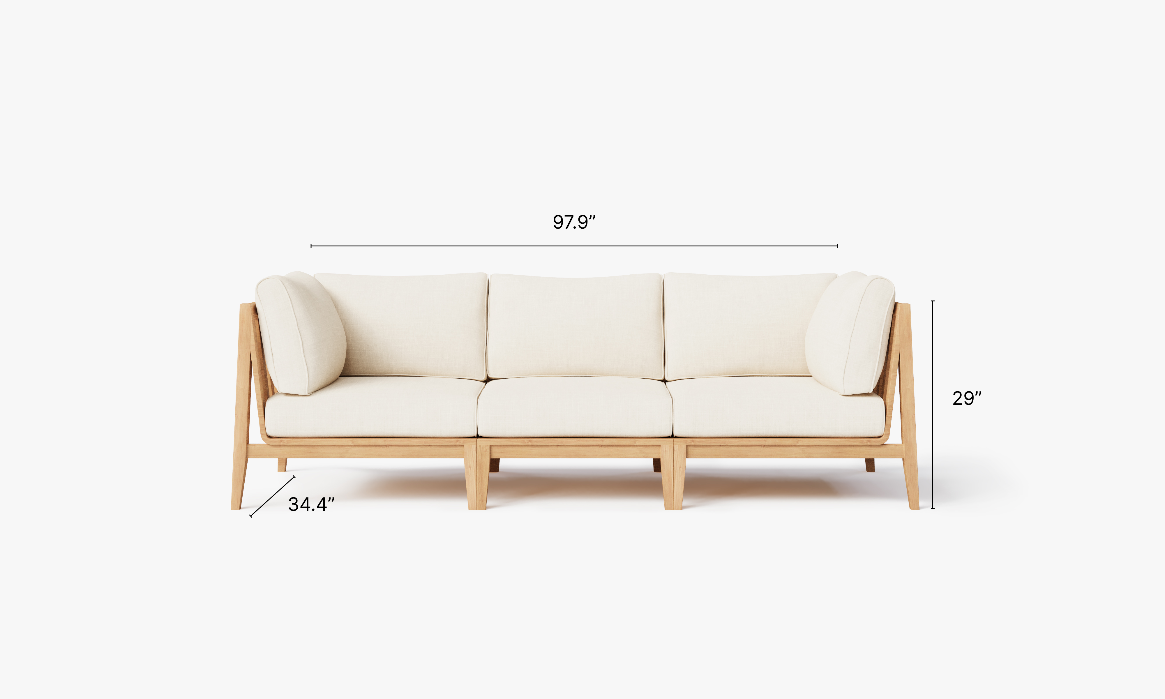 Teak outdoor sofa featuring a 3-seat design with clean lines and comfortable cushions, ideal for outdoor lounging.-teak outdoor sofa-outer #color_palisades cream