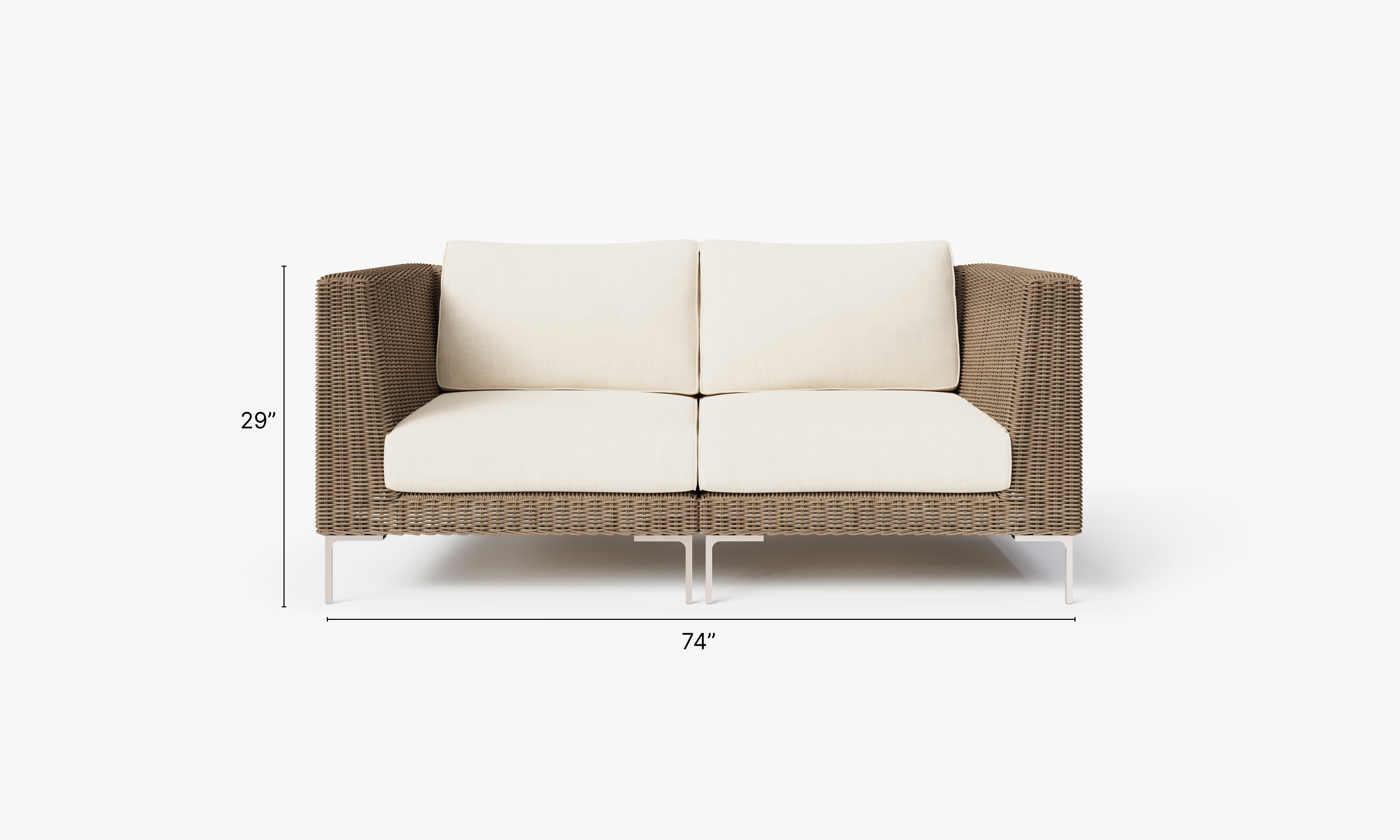 Brown Wicker Outdoor Loveseat dimensions in inches, also listed under Dimensions and Weights. #color_palisades cream