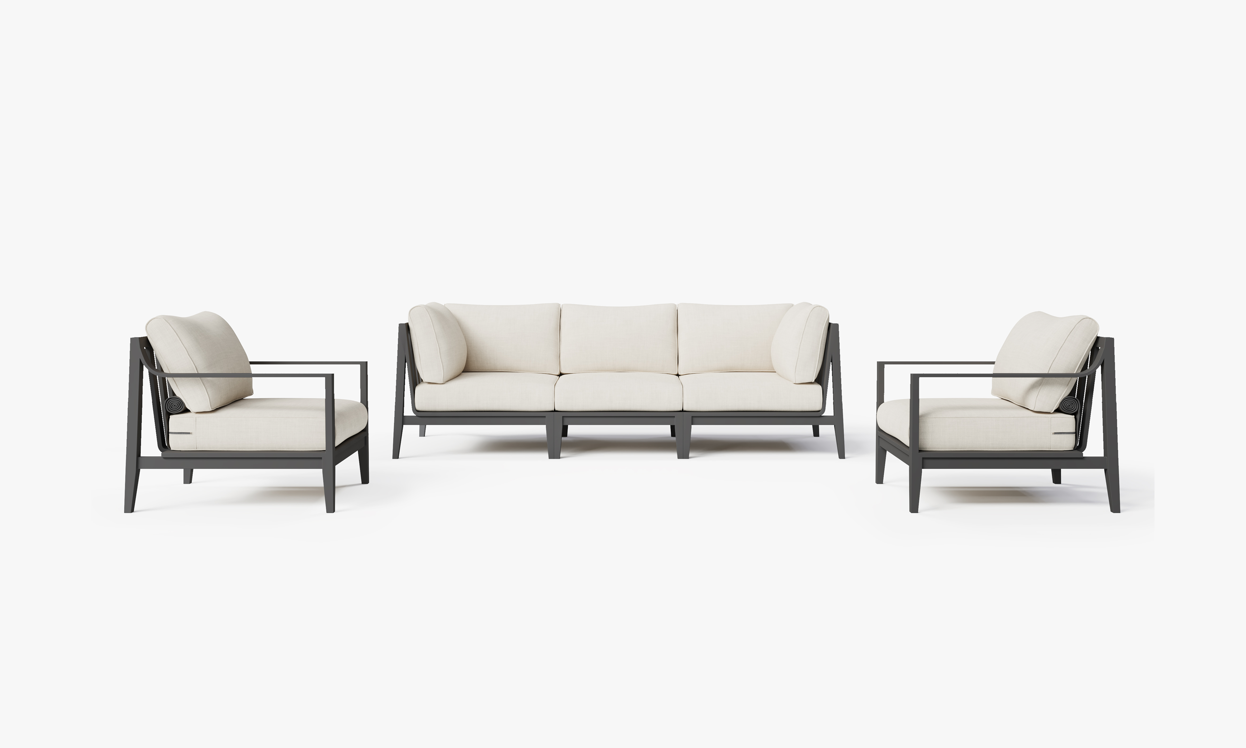 Charcoal Aluminum Outdoor Sofa with Armchairs - 5 Seat, front. Comfortable, durable, and weather resistant outdoor seating with memory foam. #color_palisades cream