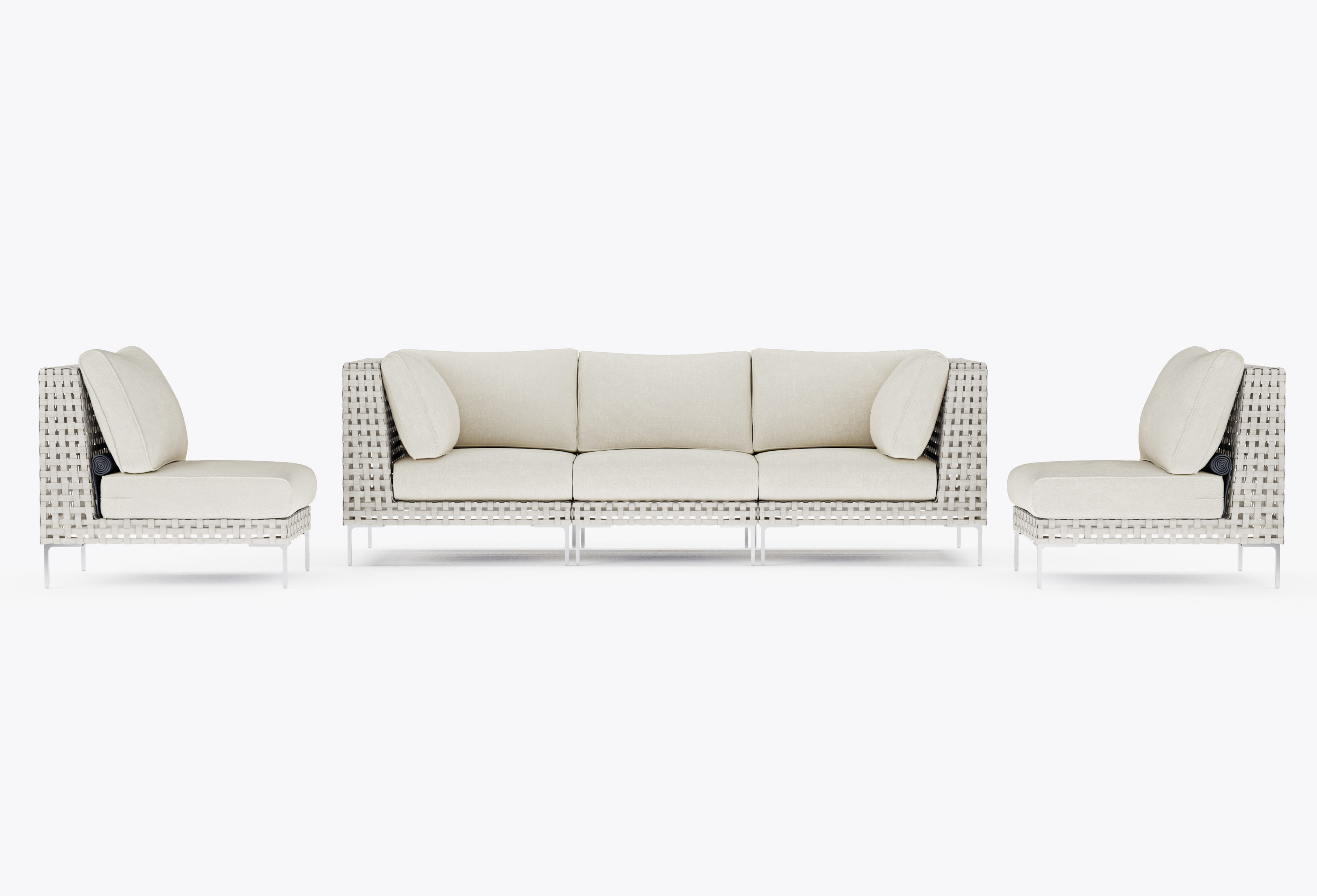 Open Weave Wicker Outdoor Sofa with Armless Chairs - 5 Seat in Palisades Cream #color_palisades cream