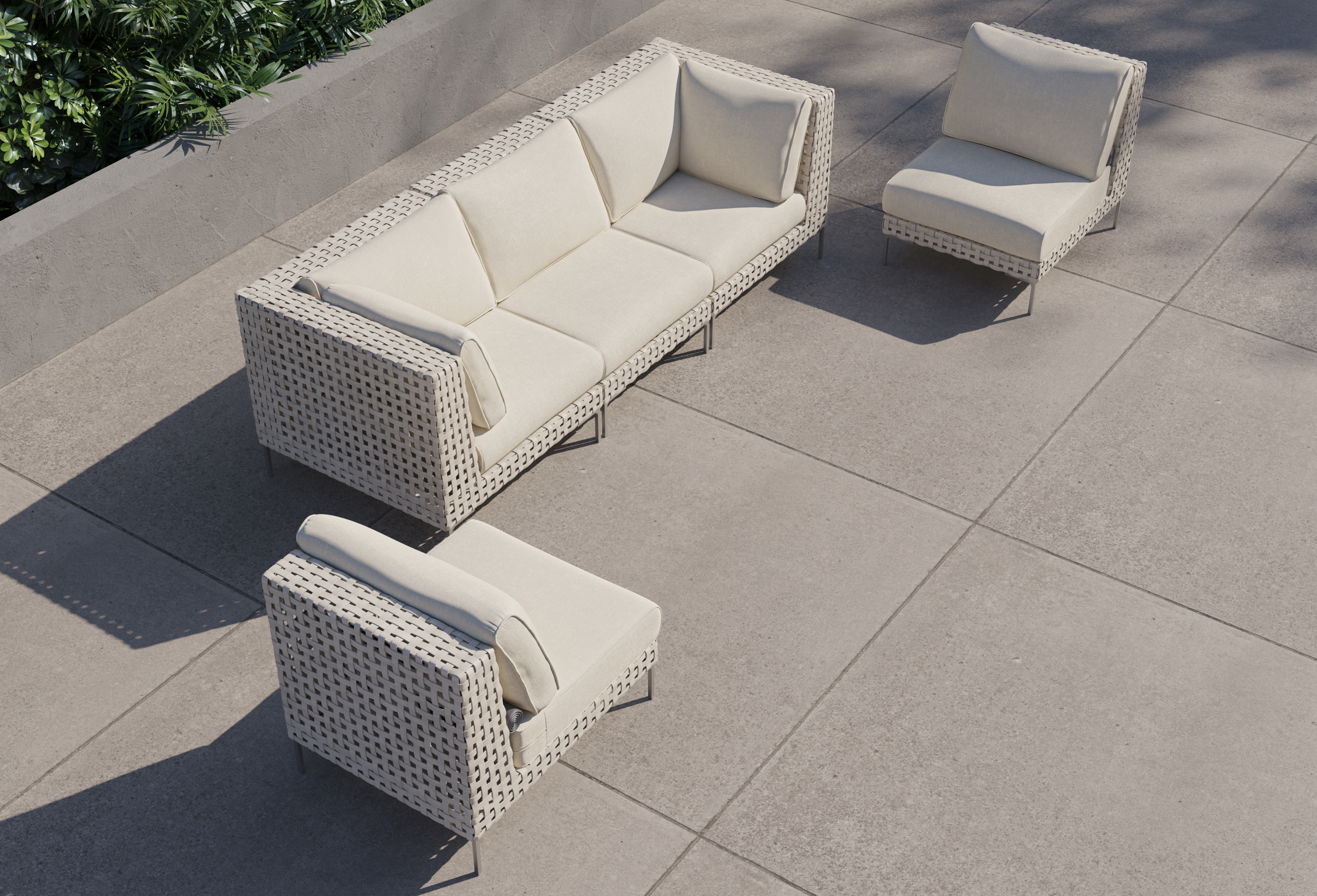 Open Weave Wicker Outdoor Sofa with Armless Chairs - 5 Seat #color_palisades cream