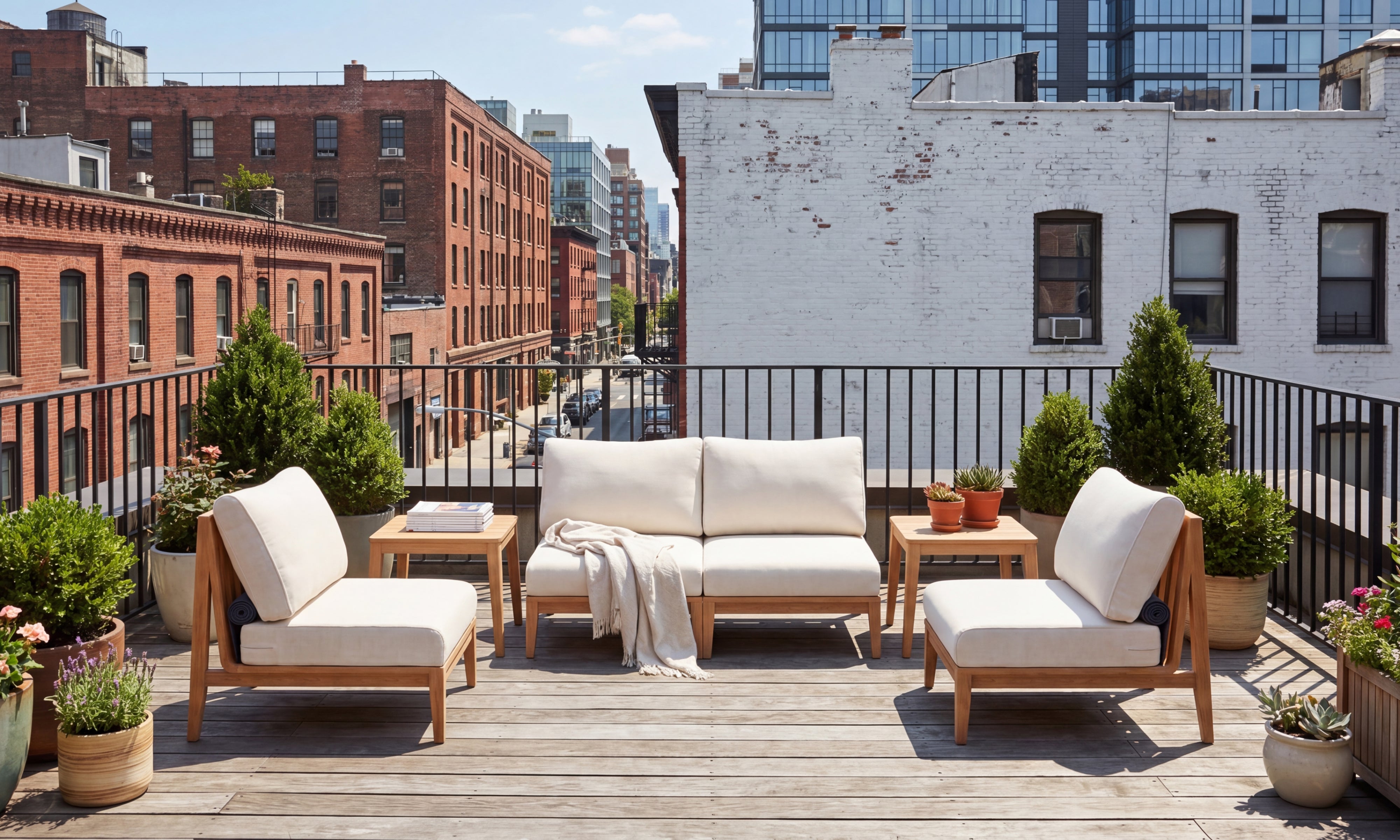 Teak Outdoor Armless Modular Sofa - 4 Seat