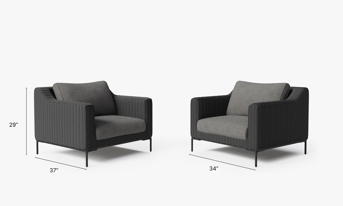 Black Wicker Outdoor Armchair Conversation Set #color_dark pebble gray
