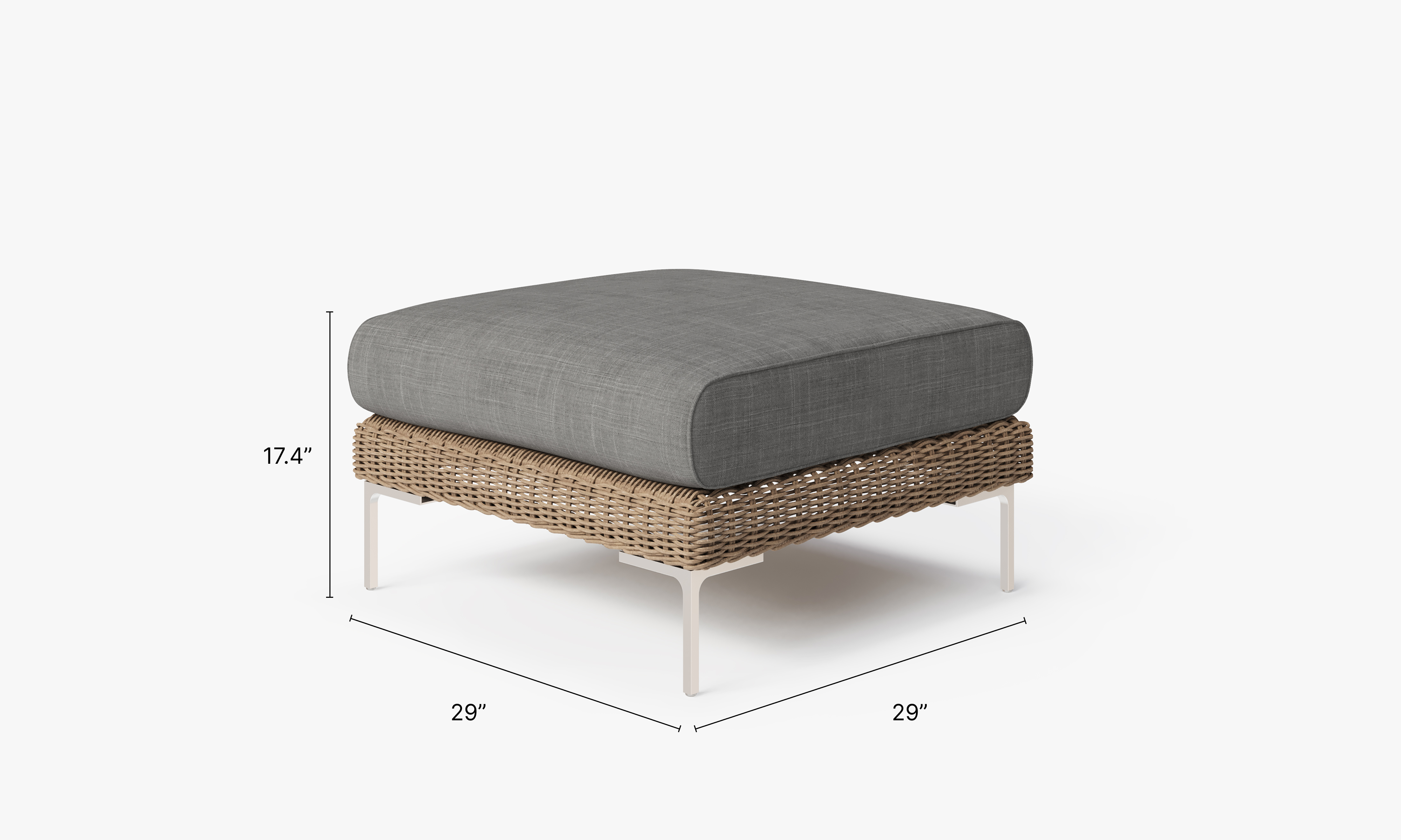 Brown Wicker Outdoor Ottoman dimensions in inches, also listed under Dimensions and Weights. #color_dark pebble gray