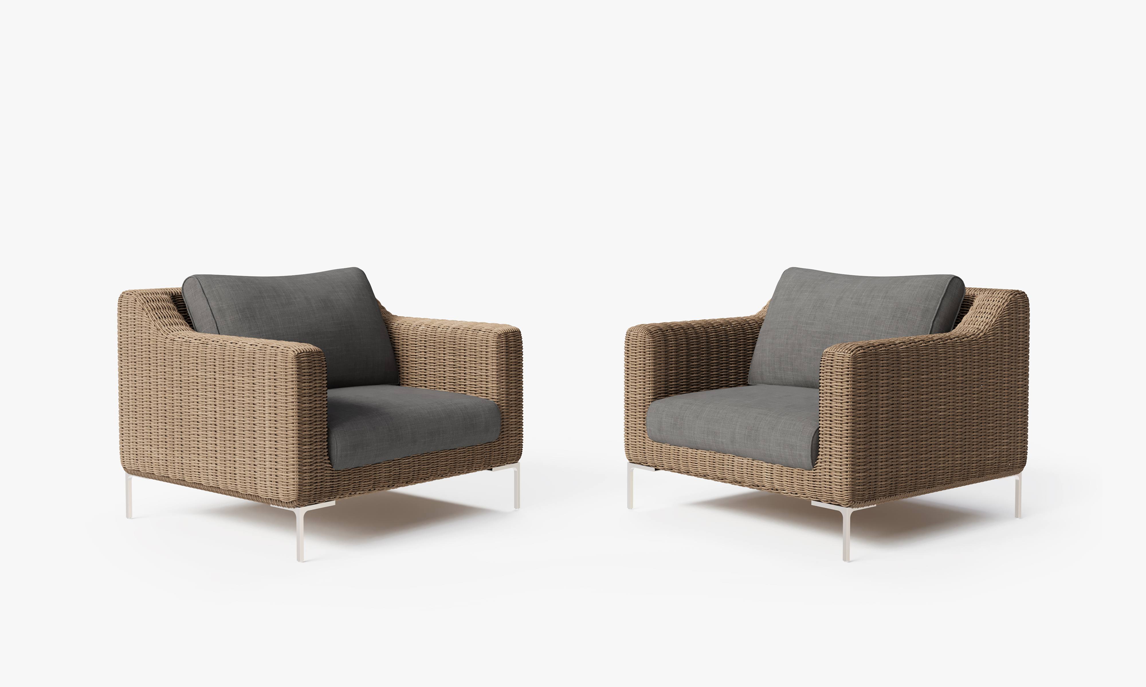 Brown Wicker Outdoor Armchair Conversation Set, front. Comfortable, durable, and weather resistant outdoor seating with memory foam. #color_dark pebble gray