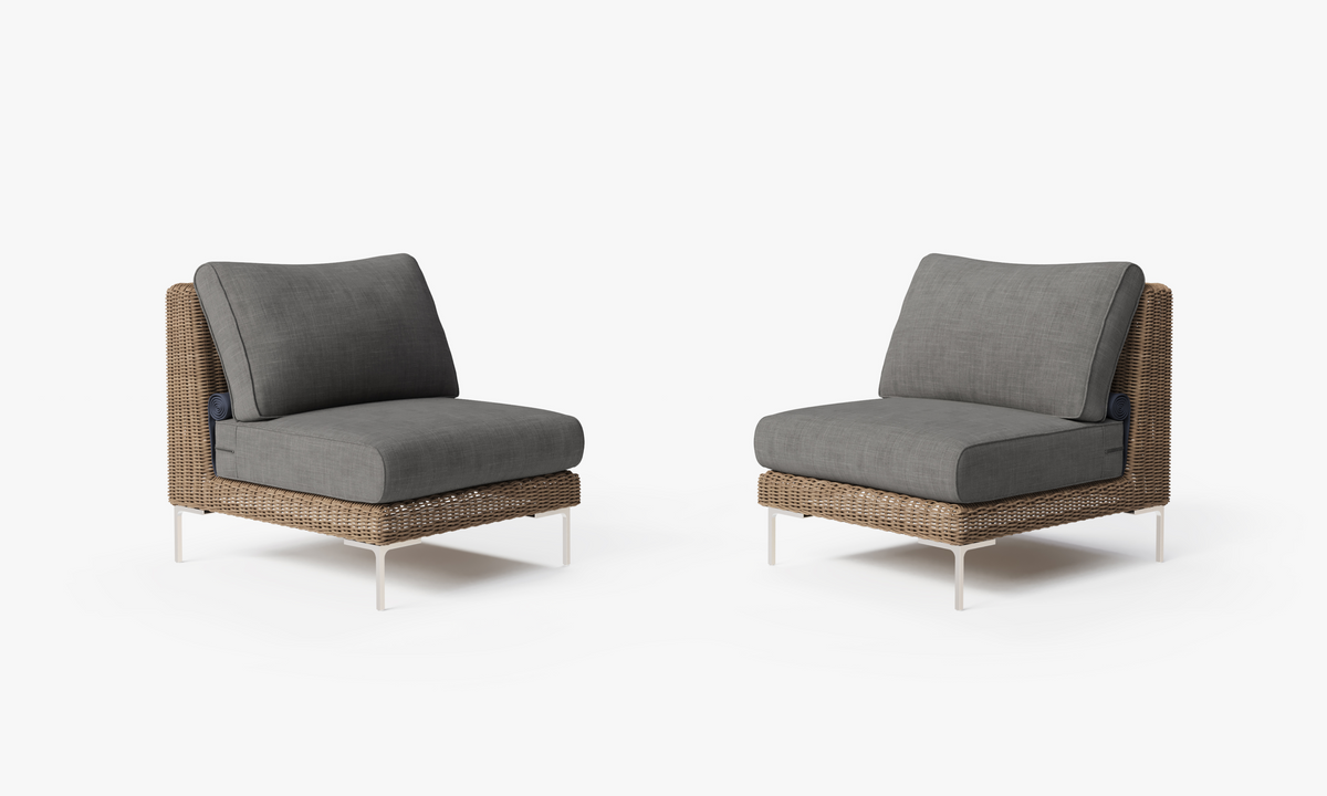 Brown Wicker Outdoor Armless Chair Conversation Set, front. Comfortable, durable, and weather resistant outdoor seating with memory foam. #color_dark pebble gray
