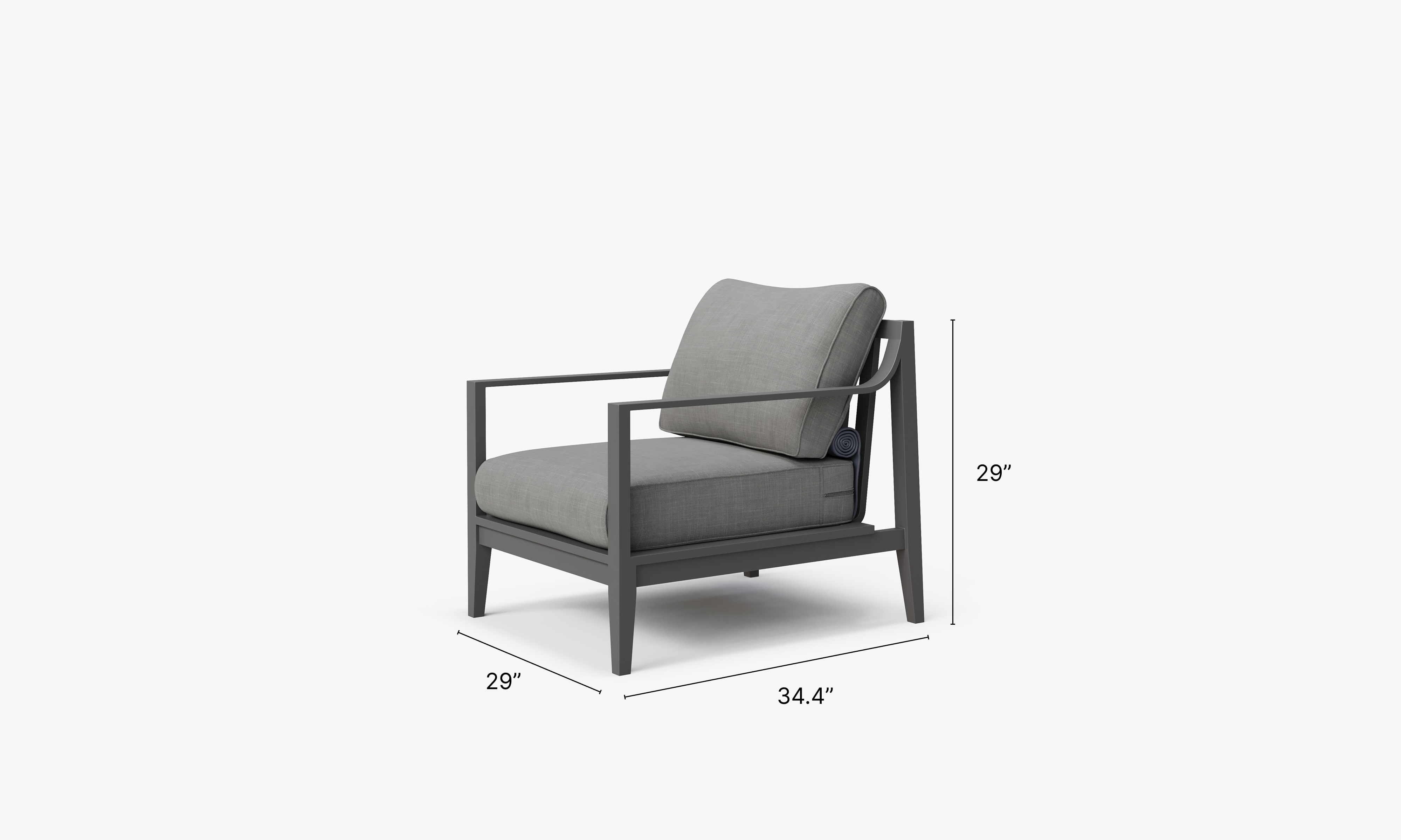 Charcoal Aluminum Outdoor Armchair dimensions in inches, also listed under Dimensions and Weights. #color_dark pebble gray