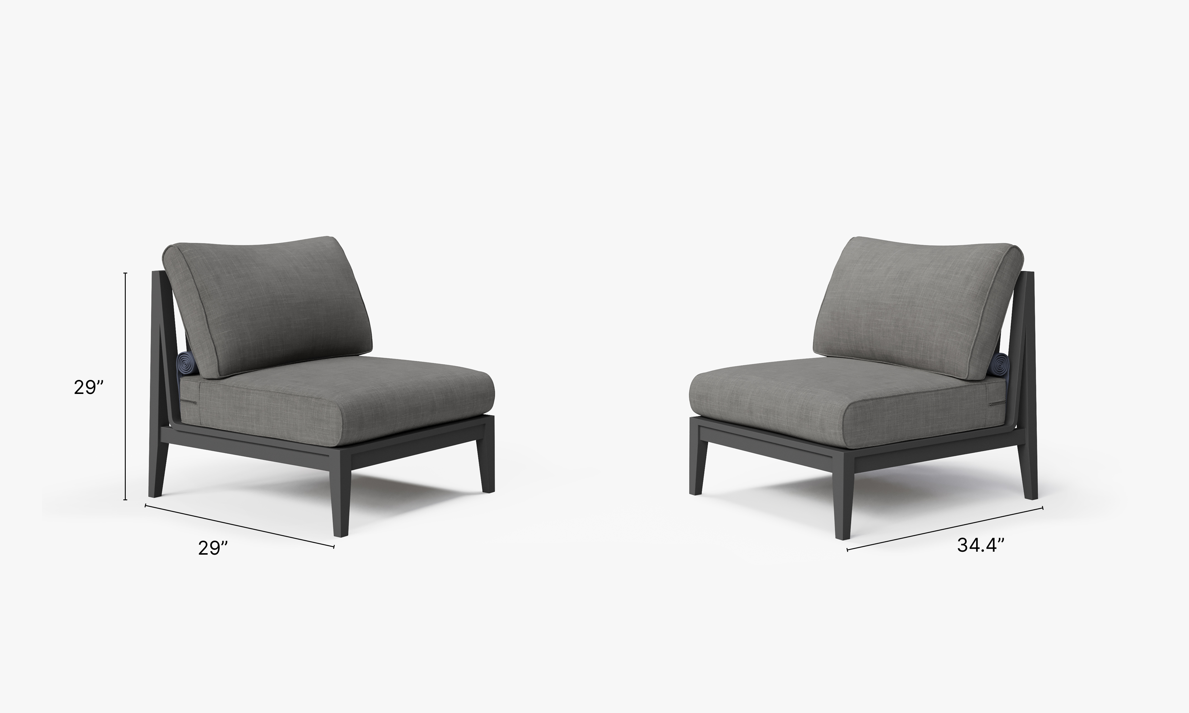 Charcoal Aluminum Outdoor Armless Chair Conversation Set dimensions in inches, also listed under Dimensions and Weights. #color_dark pebble gray