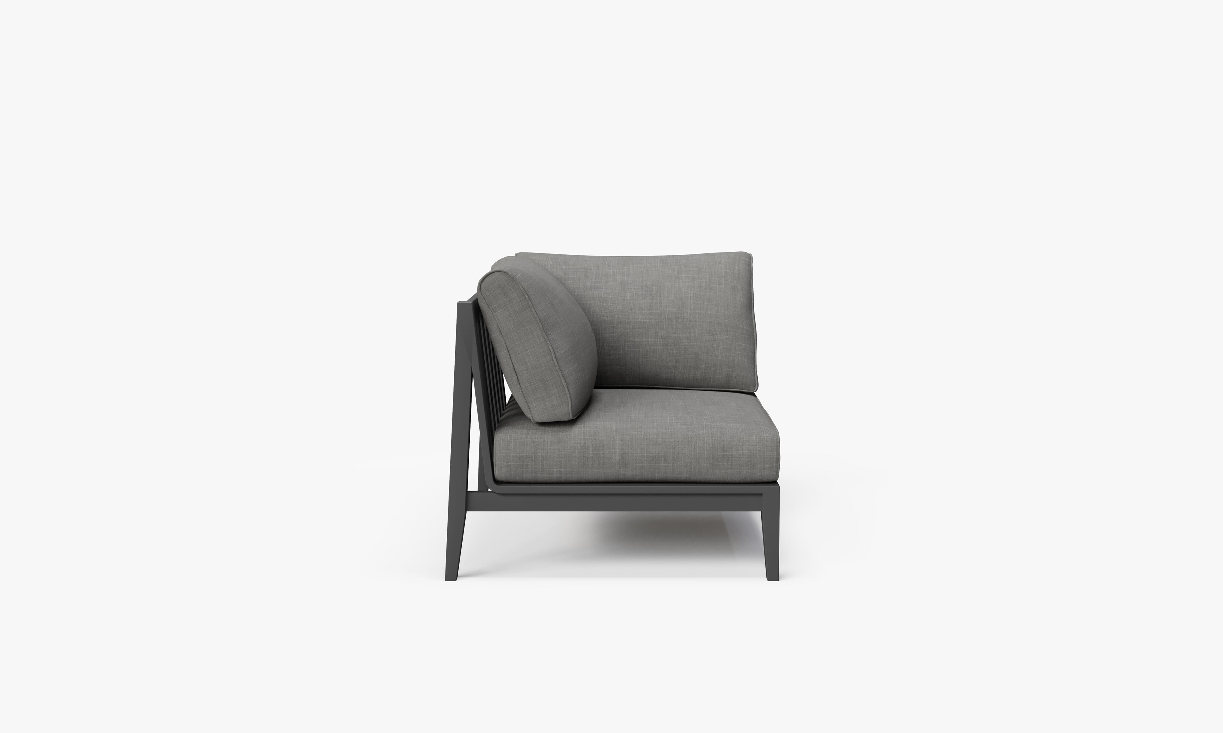 Charcoal Aluminum Outdoor Corner Chair - Right, front. Comfortable, durable, and weather resistant outdoor seating with memory foam. #color_dark pebble gray