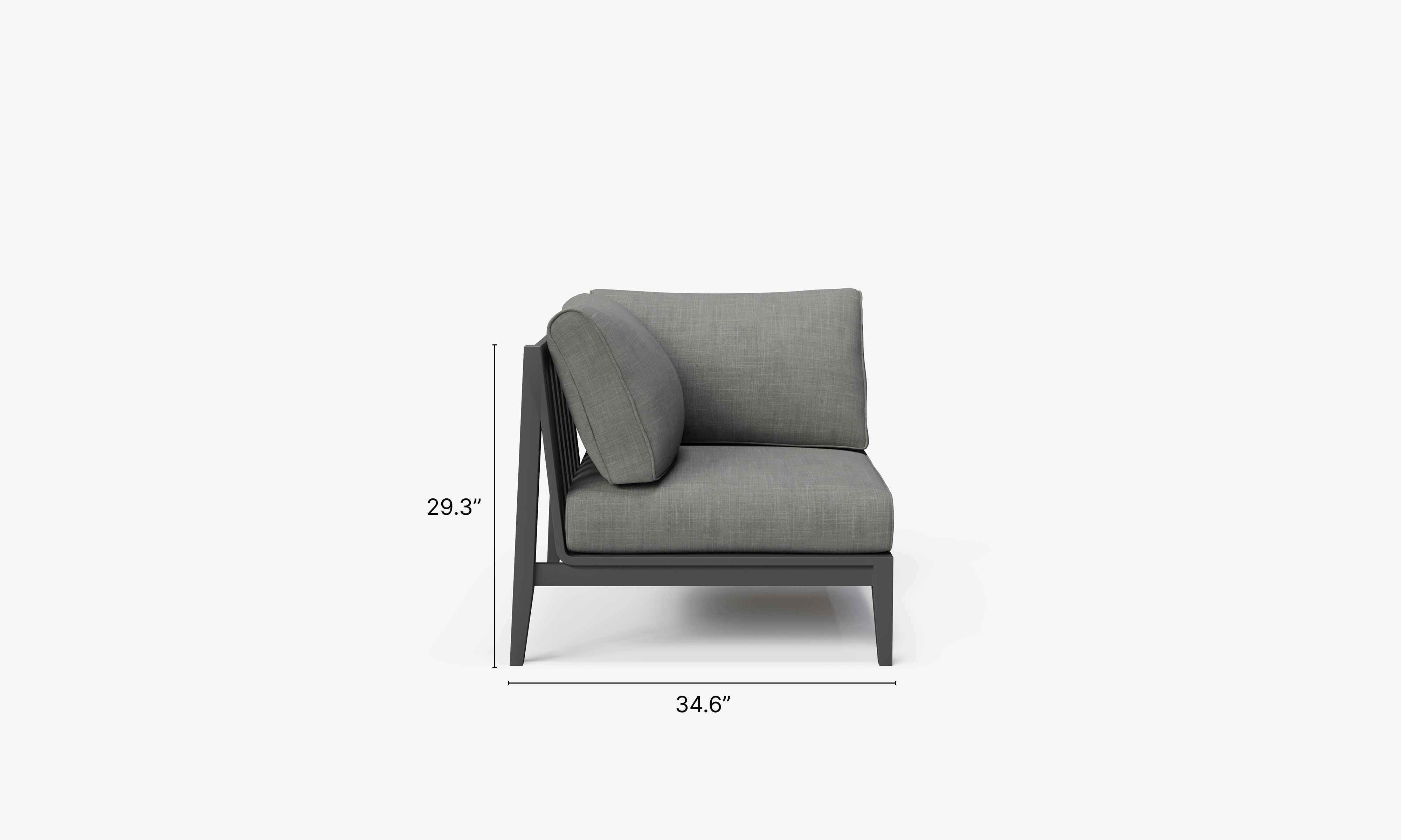 Charcoal Aluminum Outdoor Corner Chair - Right dimensions in inches, also listed under Dimensions and Weights. #color_dark pebble gray