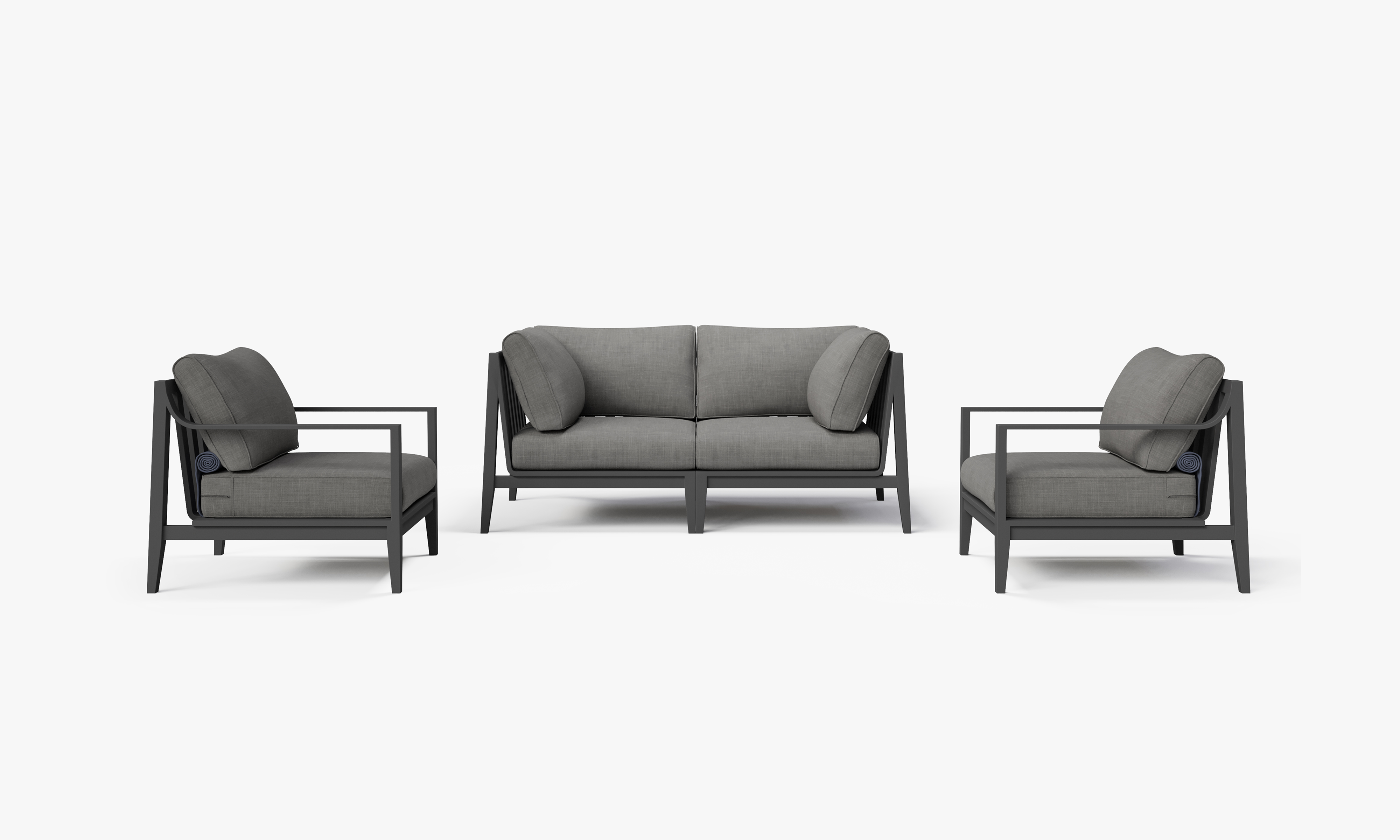 Charcoal Aluminum Outdoor Loveseat with Armchairs - 4 Seat, front. Comfortable, durable, and weather resistant outdoor seating with memory foam. #color_dark pebble gray