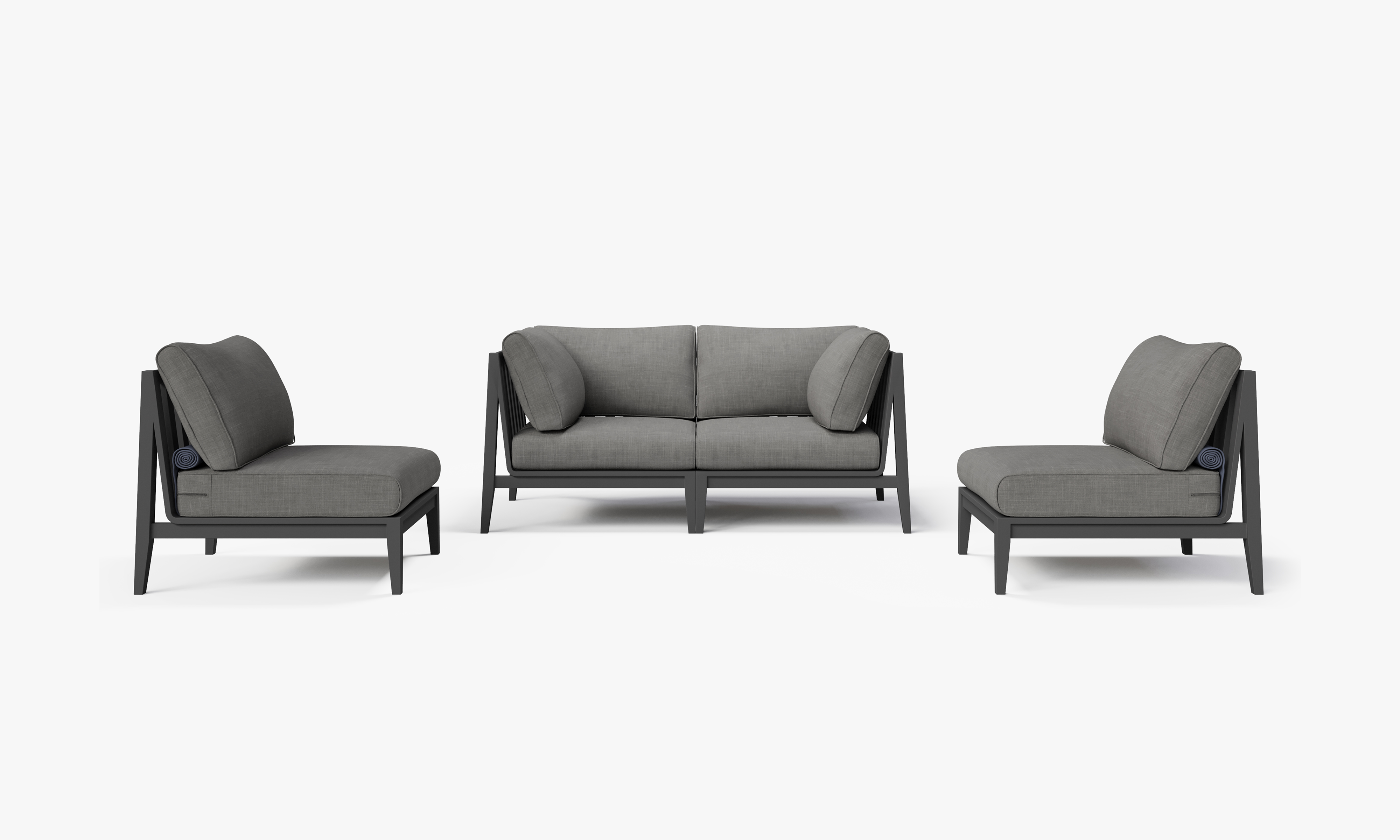 Charcoal Aluminum Outdoor Loveseat with Armless Chairs - 4 Seat, front. Comfortable, durable, and weather resistant outdoor seating with memory foam. #color_dark pebble gray