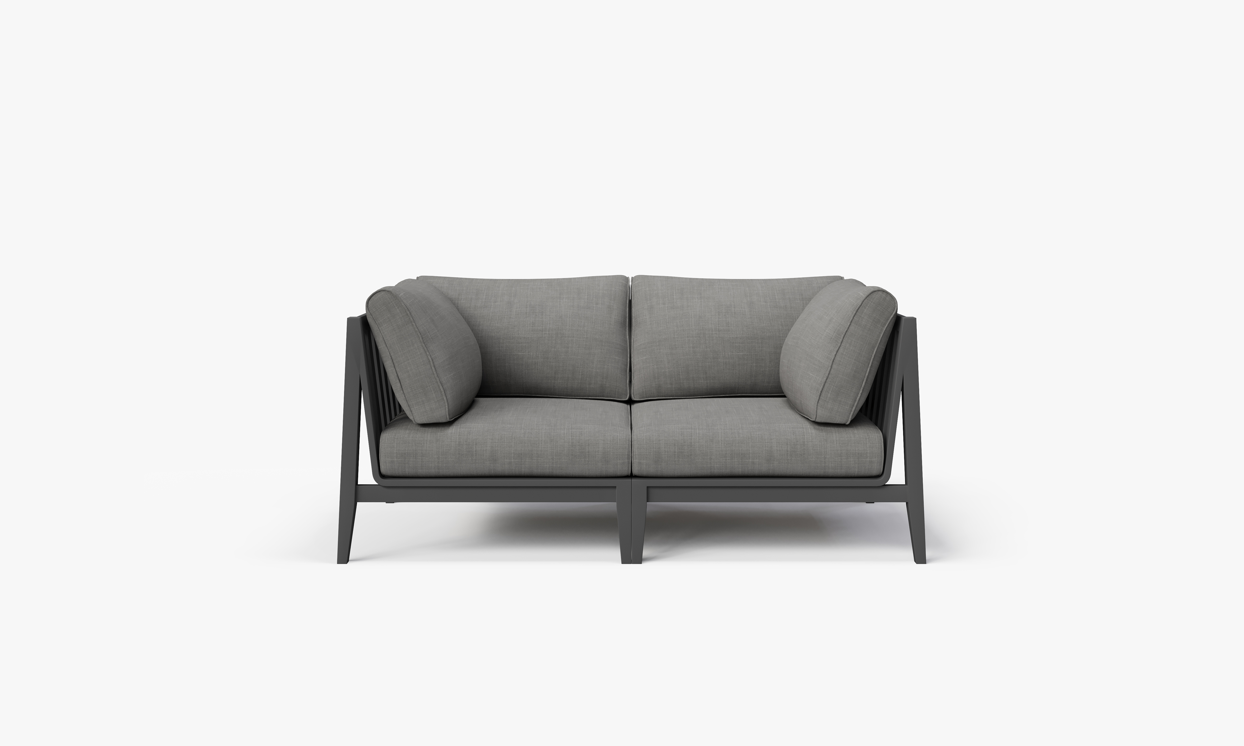Charcoal Aluminum Outdoor Loveseat, front. Comfortable, durable, and weather resistant outdoor seating with memory foam. #color_dark pebble gray