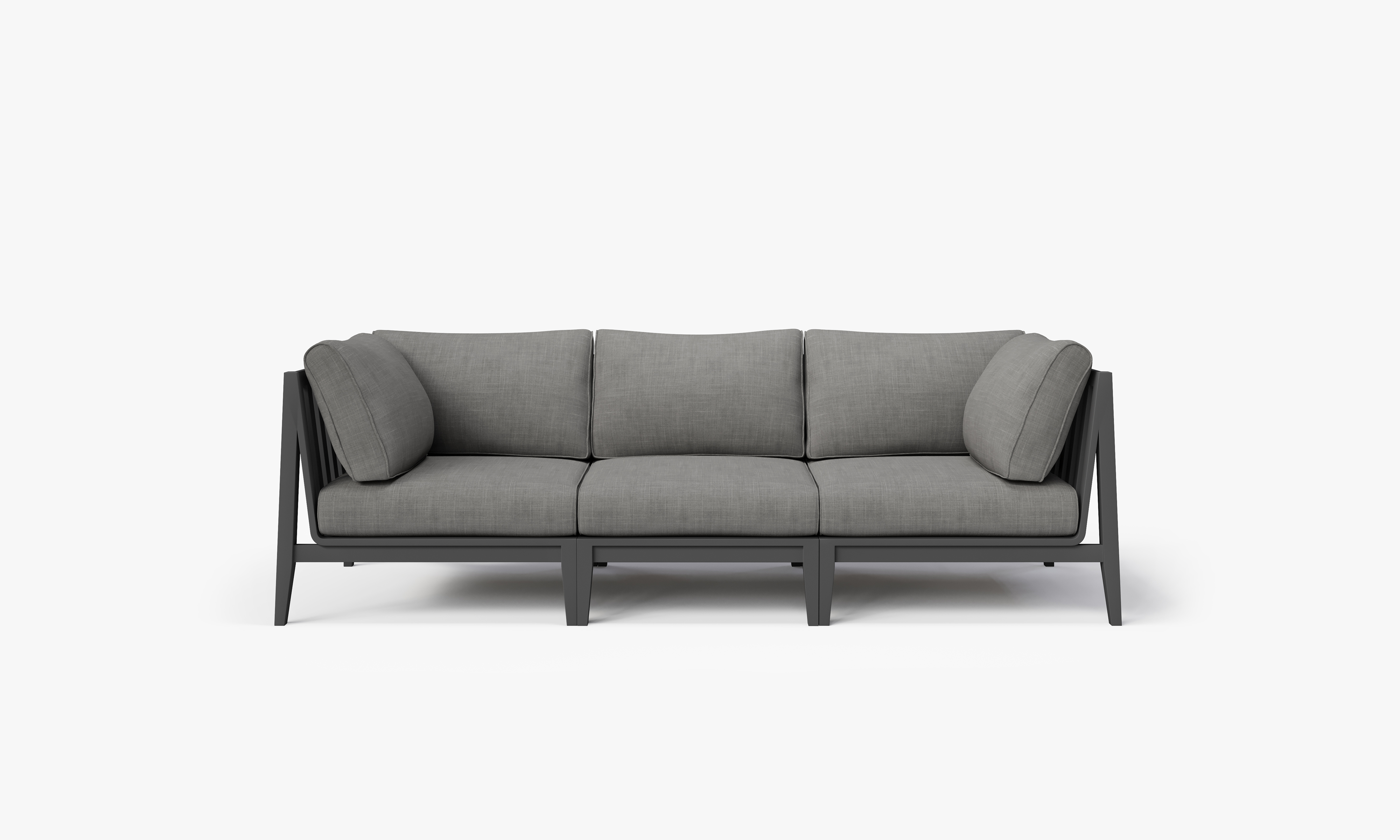 Charcoal Aluminum Outdoor Sofa - 3 Seat, front. Comfortable, durable, and weather resistant outdoor seating with memory foam. #color_dark pebble gray