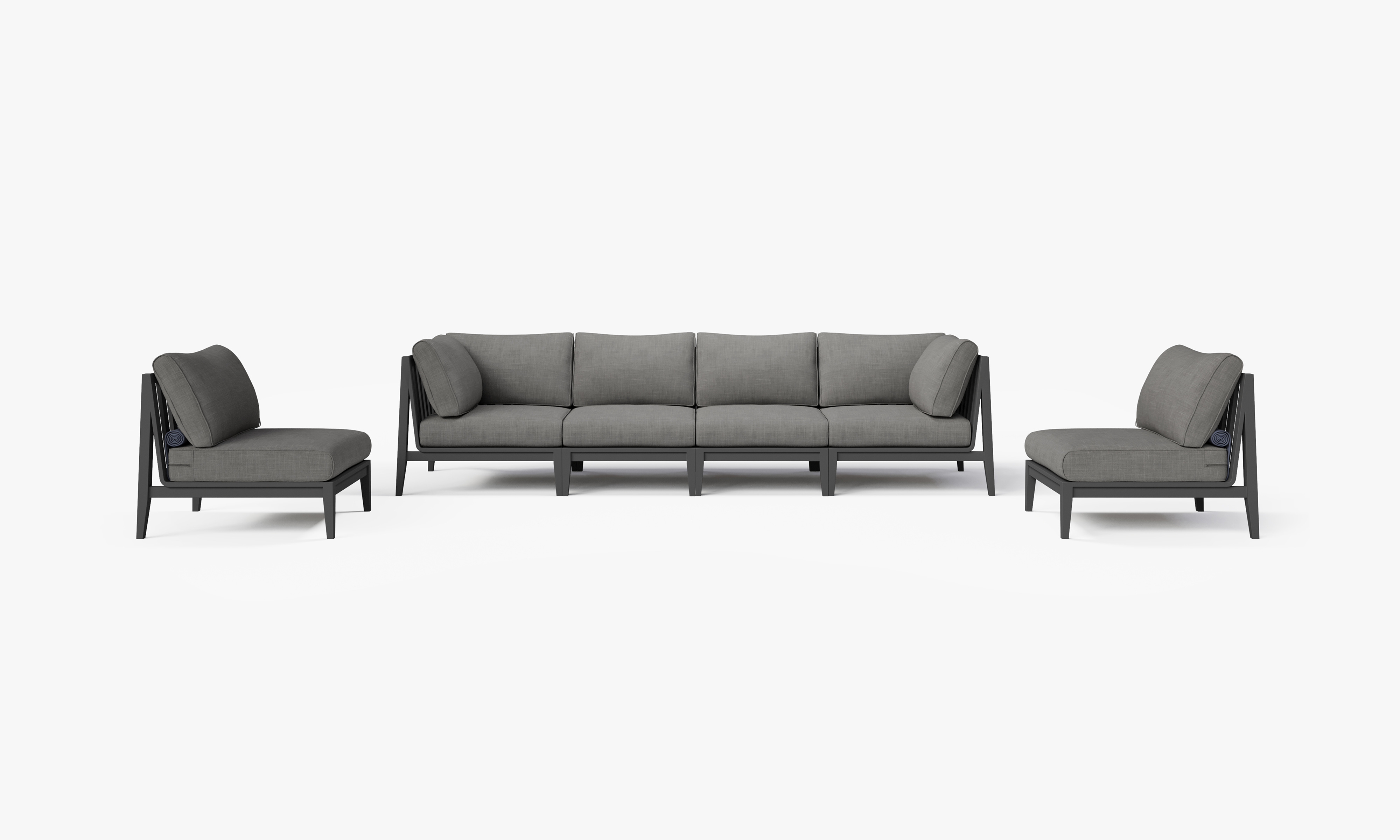 Charcoal Aluminum Outdoor Sofa with Armless Chairs - 6 Seat, front. Comfortable, durable, and weather resistant outdoor seating with memory foam. #color_dark pebble gray