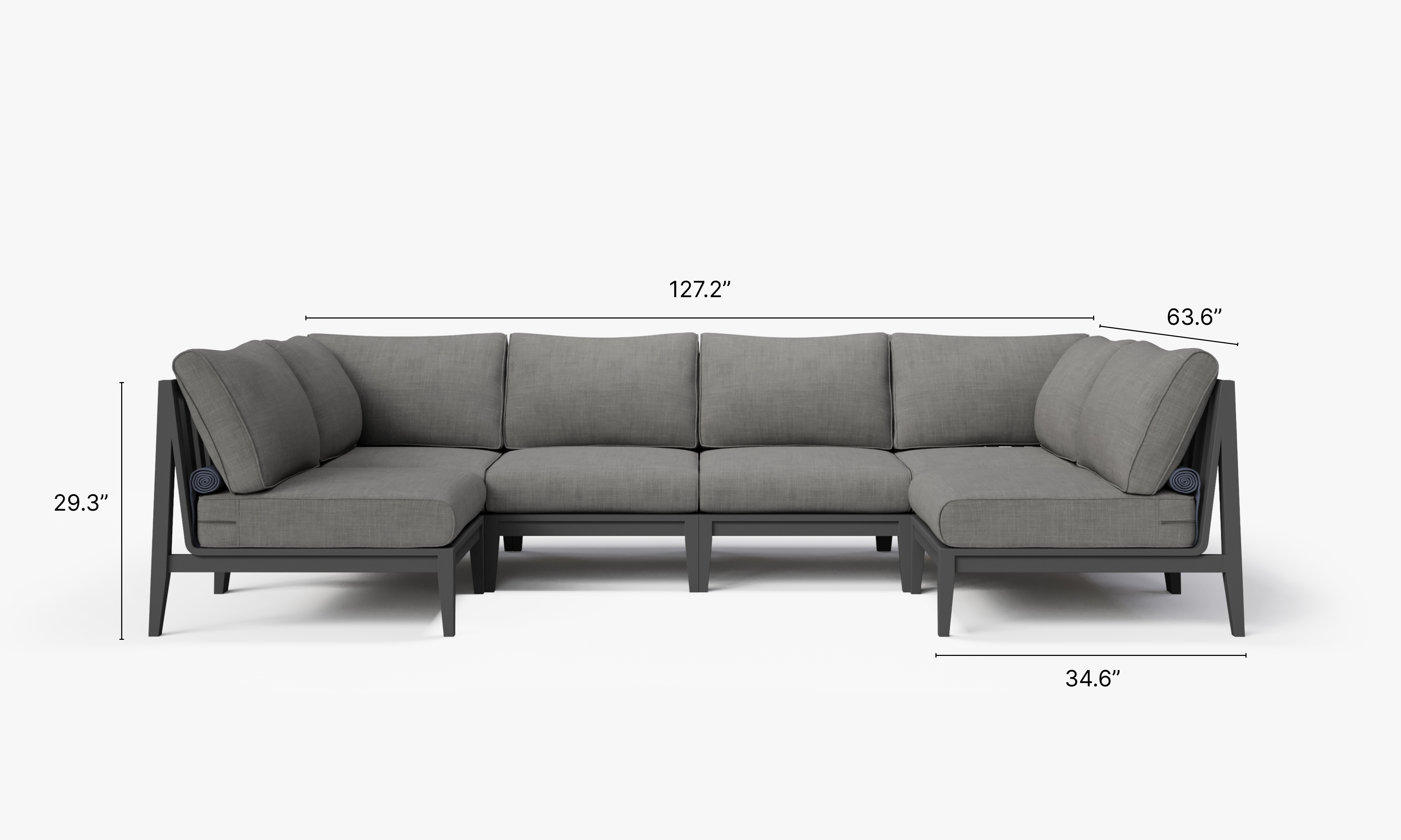 Charcoal Aluminum Outdoor U Sectional - 6 Seat dimensions in inches, also listed under Dimensions and Weights. #color_dark pebble gray