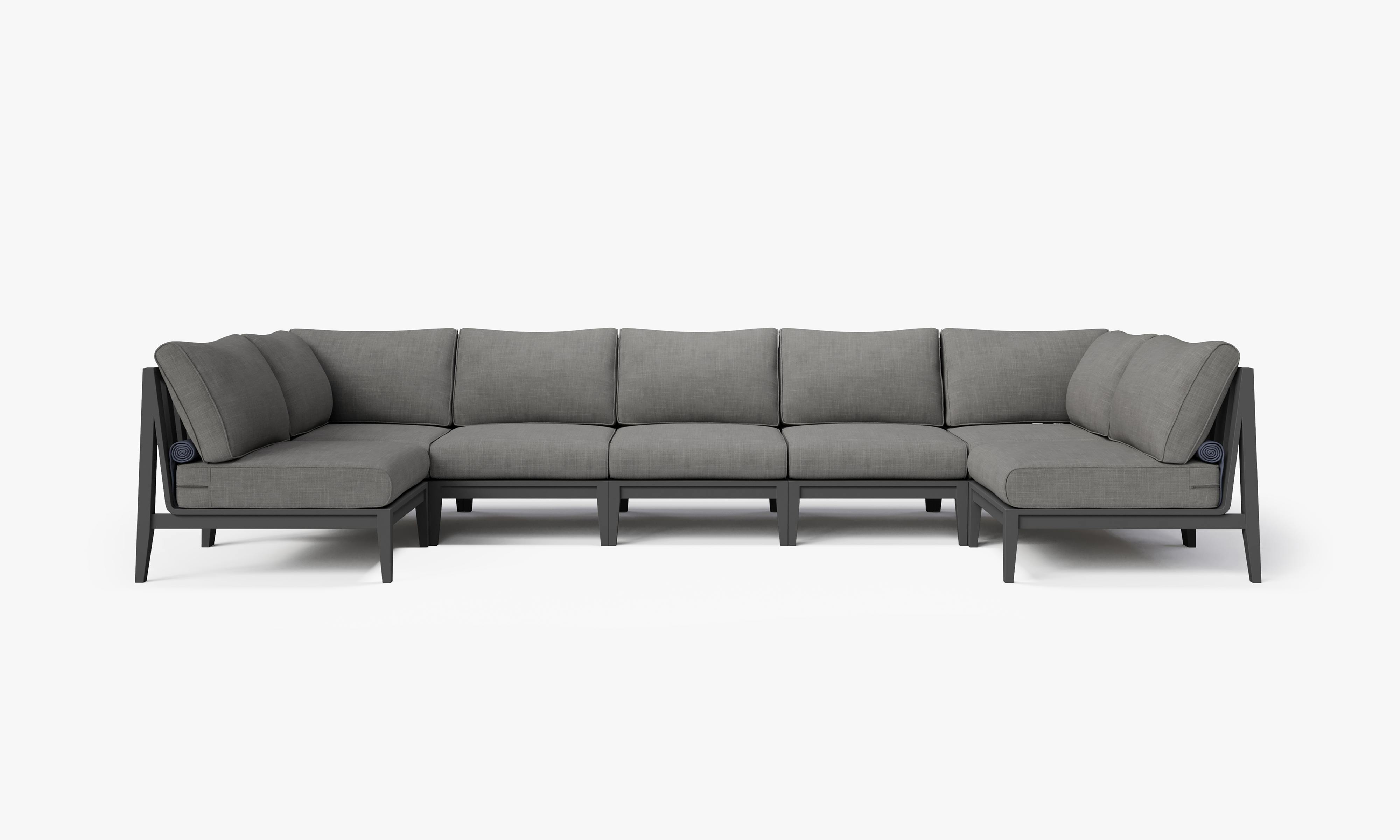 Charcoal Aluminum Outdoor U Sectional - 7 Seat, front. Comfortable, durable, and weather resistant outdoor seating with memory foam. #color_dark pebble gray