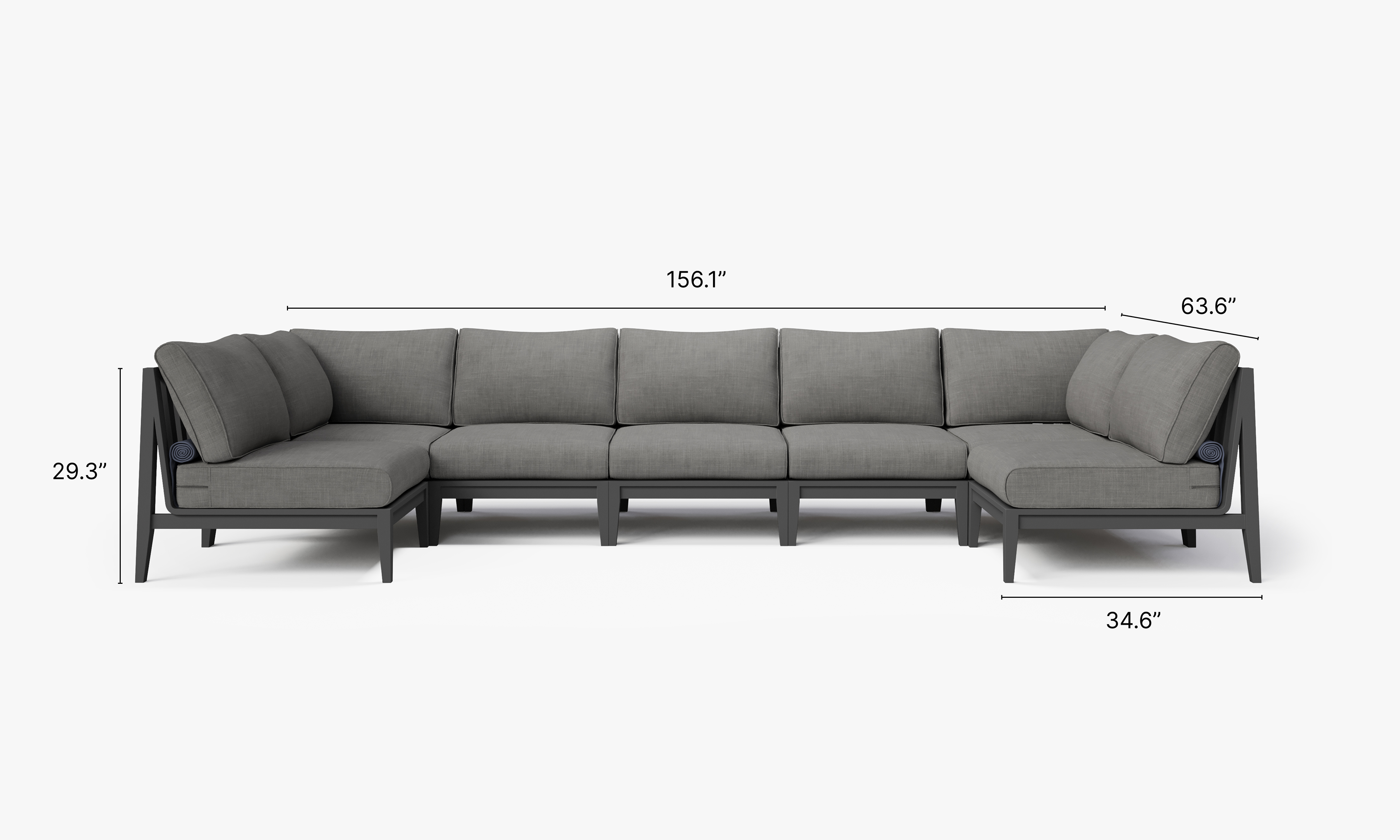 Charcoal Aluminum Outdoor U Sectional - 7 Seat dimensions in inches, also listed under Dimensions and Weights. #color_dark pebble gray
