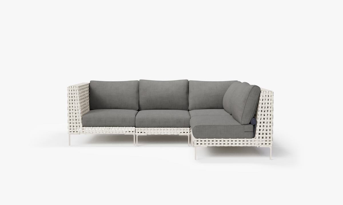Open Weave Wicker Outdoor L Sectional - 4 Seat in Dark Pebble Gray #color_dark pebble gray