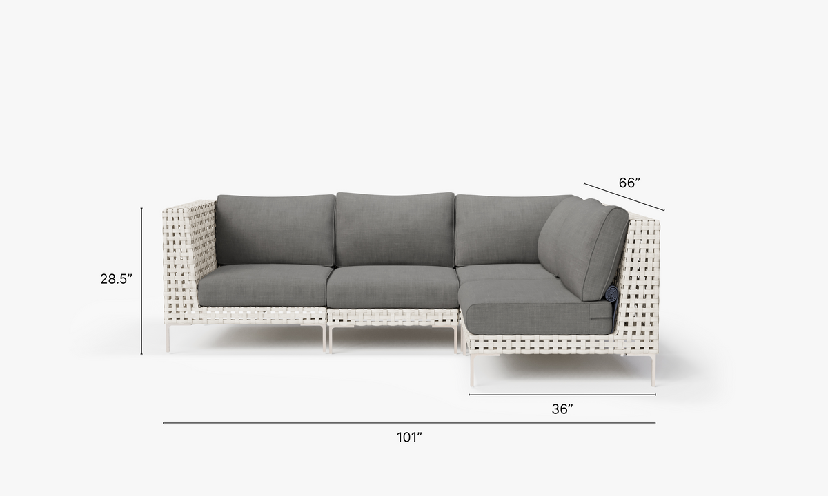 Open Weave Wicker Outdoor L Sectional - 4 Seat in Dark Pebble Gray #color_dark pebble gray