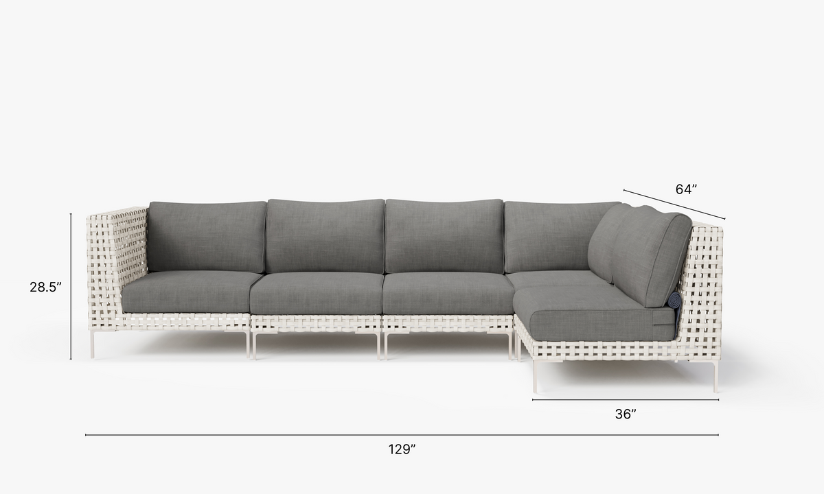 Open Weave Wicker Outdoor L Sectional - 5 Seat in Dark Pebble Gray #color_dark pebble gray