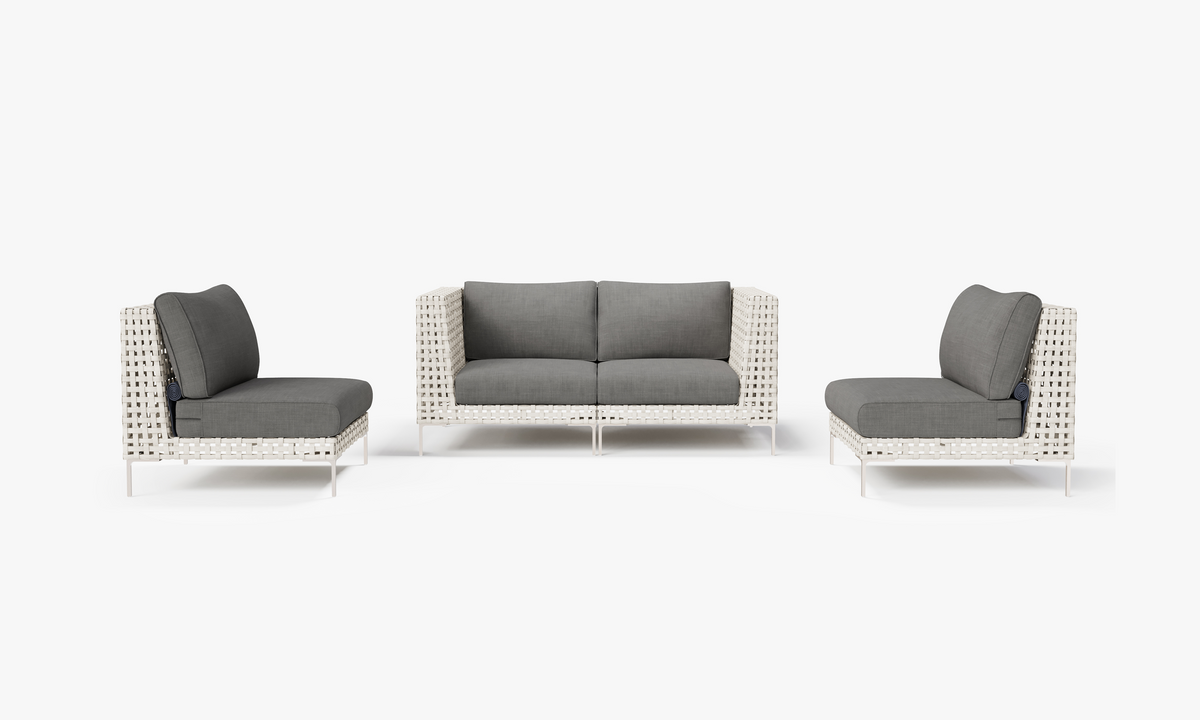 Open Weave Wicker Outdoor Loveseat with Armless Chairs - 4 Seat in Dark Pebble Gray #color_dark pebble gray