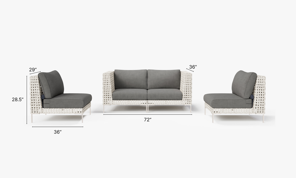 Open Weave Wicker Outdoor Loveseat with Armless Chairs - 4 Seat in Dark Pebble Gray #color_dark pebble gray