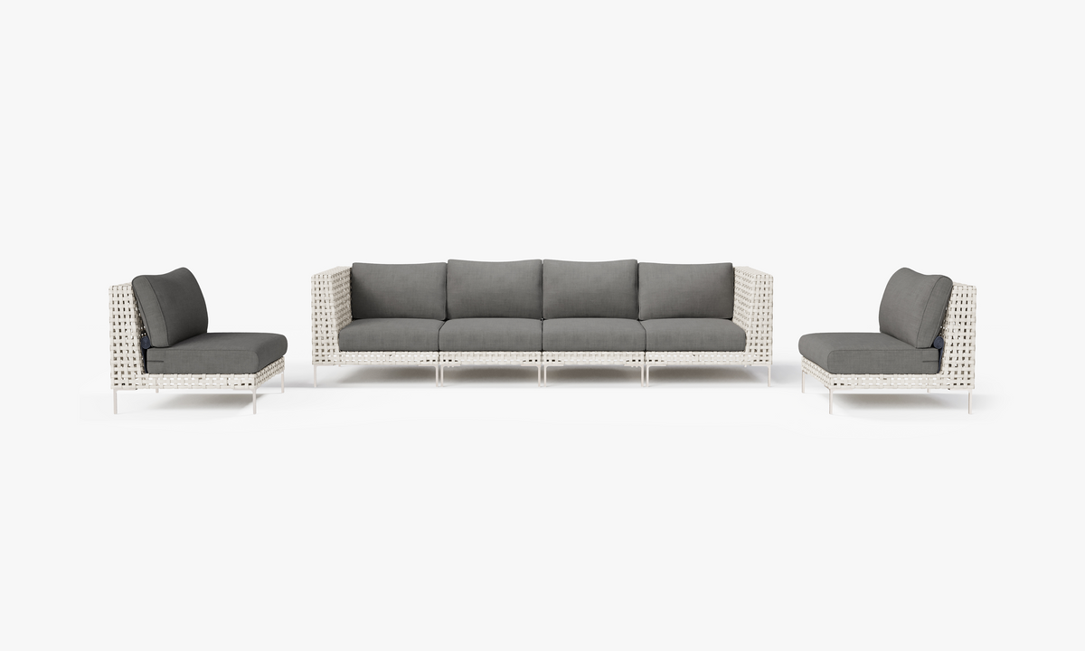 Open Weave Sofa with Armless Chairs - 6 Seat in Dark Pebble Gray #color_dark pebble gray