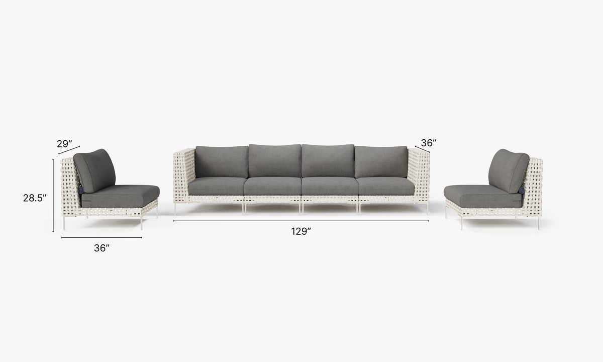 Open Weave Sofa with Armless Chairs - 6 Seat in Dark Pebble Gray #color_dark pebble gray