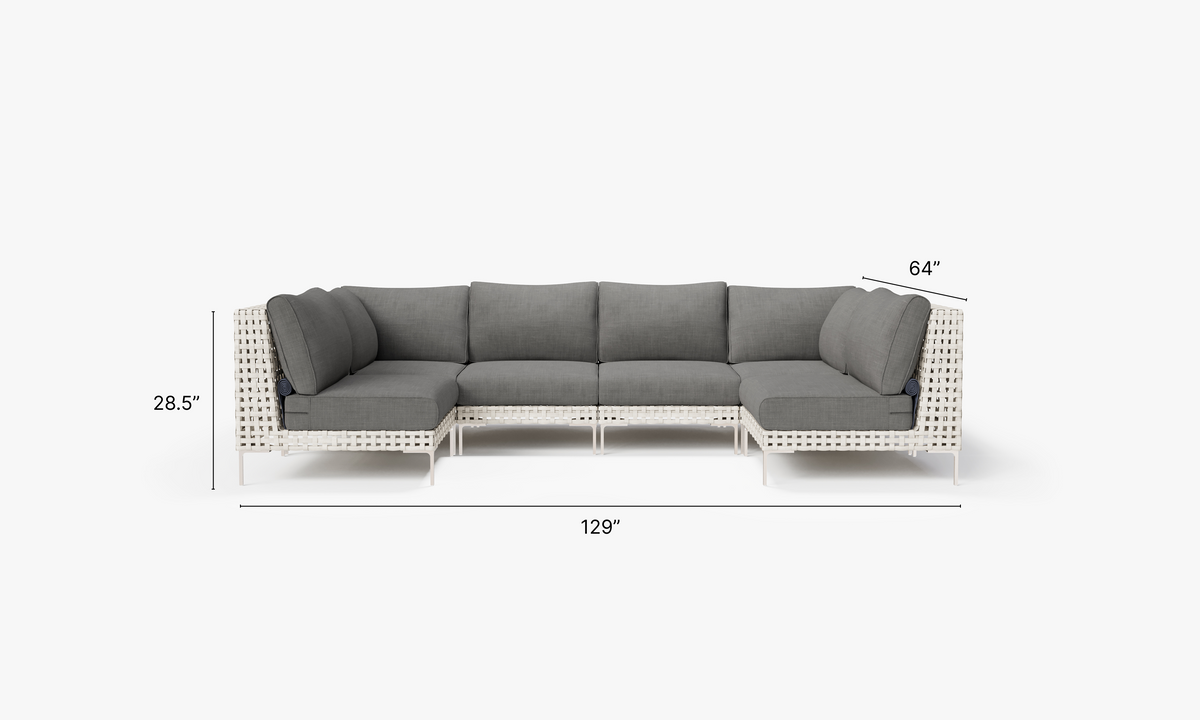 Open Weave Wicker U Sectional - 6 Seat in Dark Pebble Gray #color_dark pebble gray