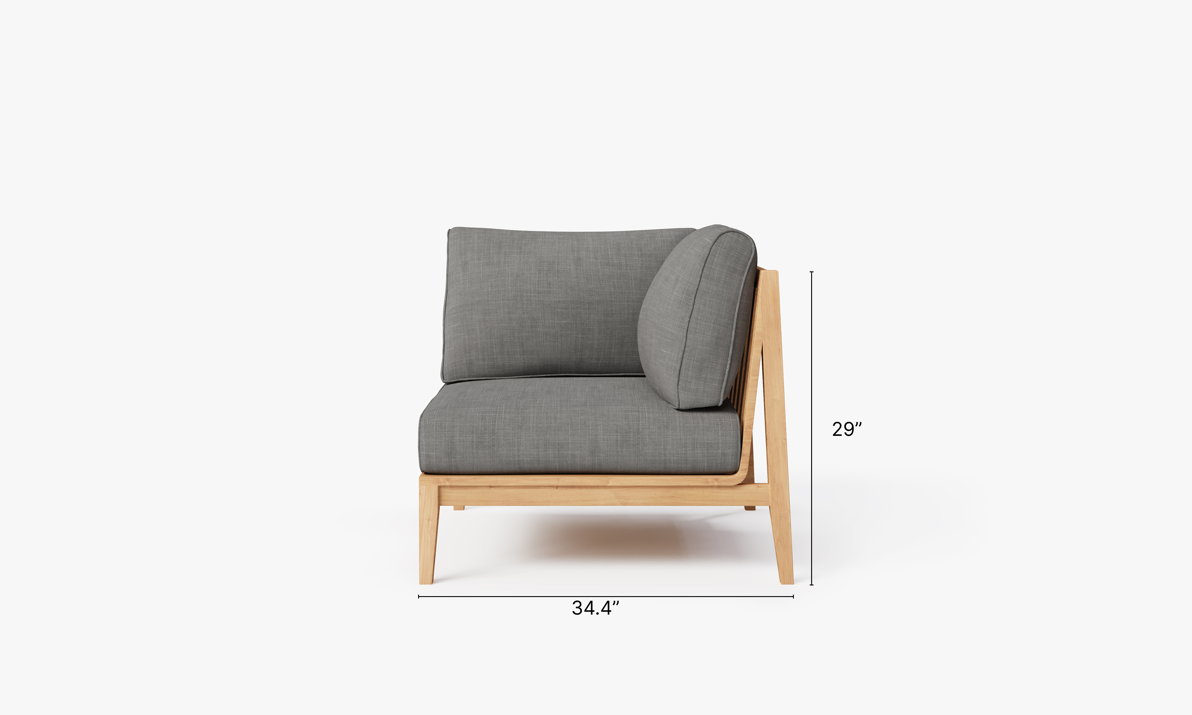 Teak outdoor sofa featuring a corner design with a chair positioned on the left side, showcasing clean lines and sturdy construction.-teak outdoor sofa-outer #color_dark pebble gray