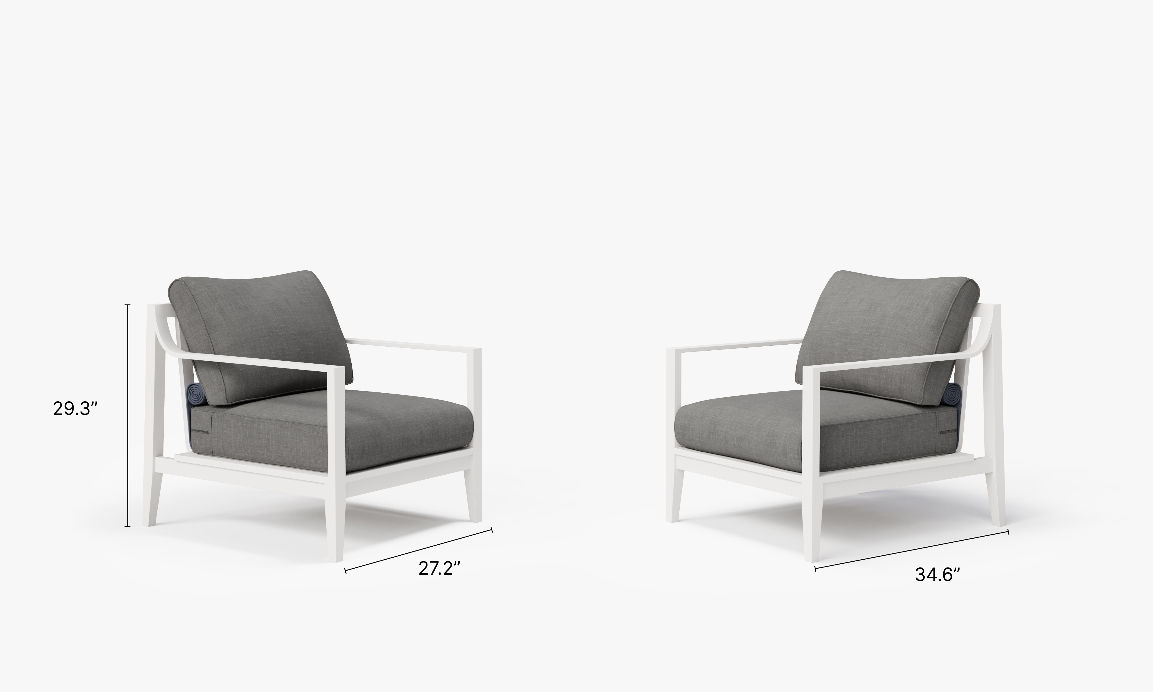 White Aluminum Outdoor Armchair Conversation Set dimensions in inches, also listed under Dimensions and Weights. #color_pacific fog gray